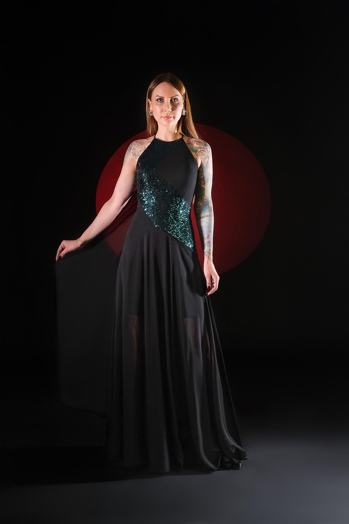 Halter Yaka Maksi Boy Elbise