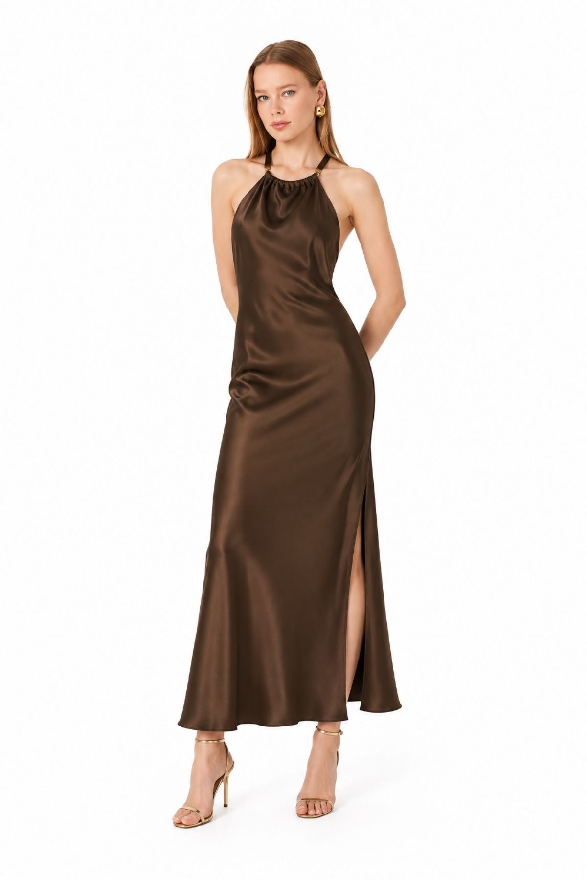 Halter Yaka Saten Elbise