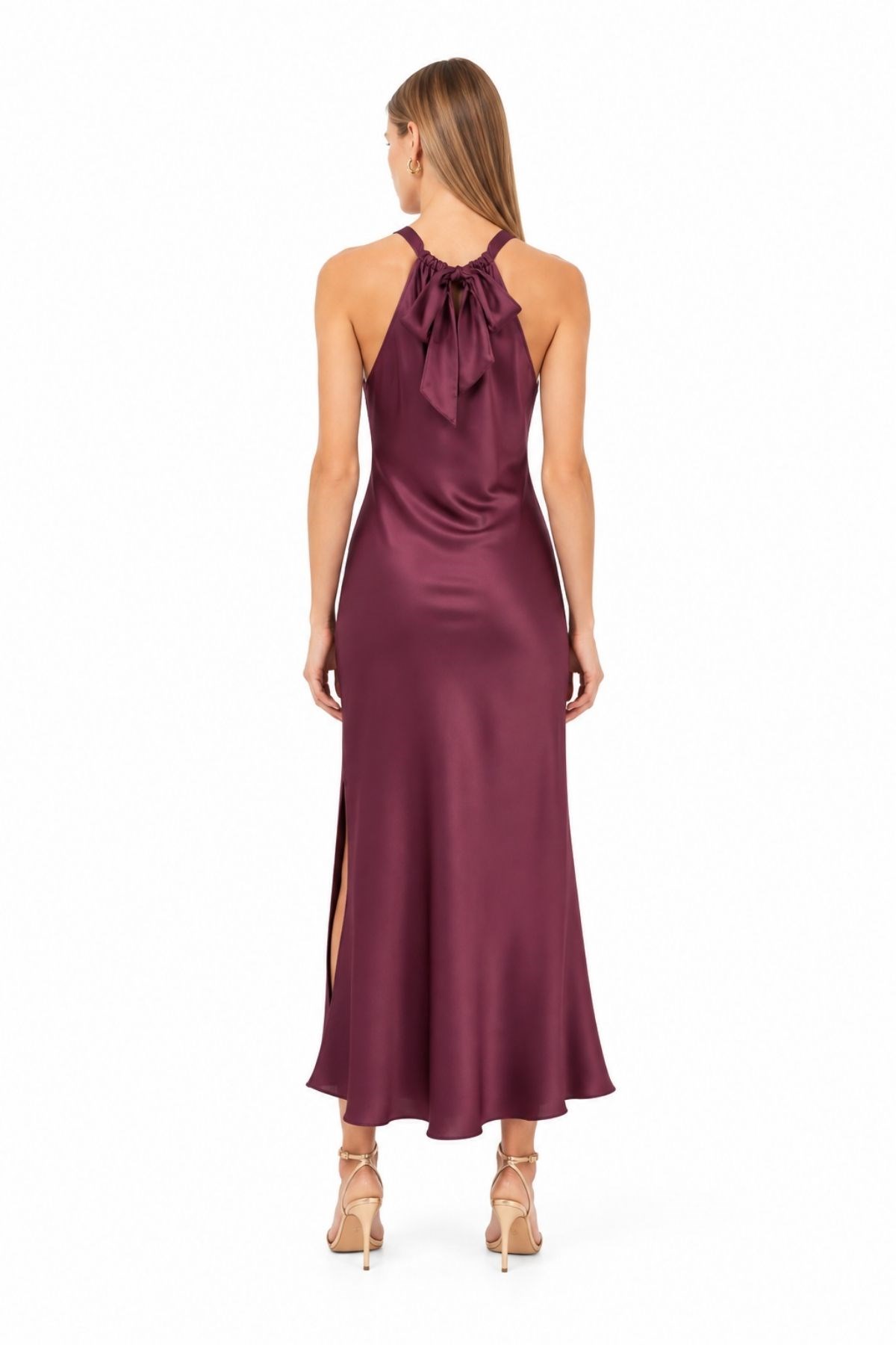 Halter Yaka Saten Elbise