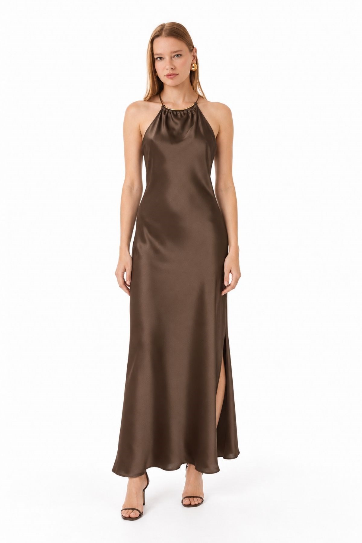 Halter Yaka Saten Elbise