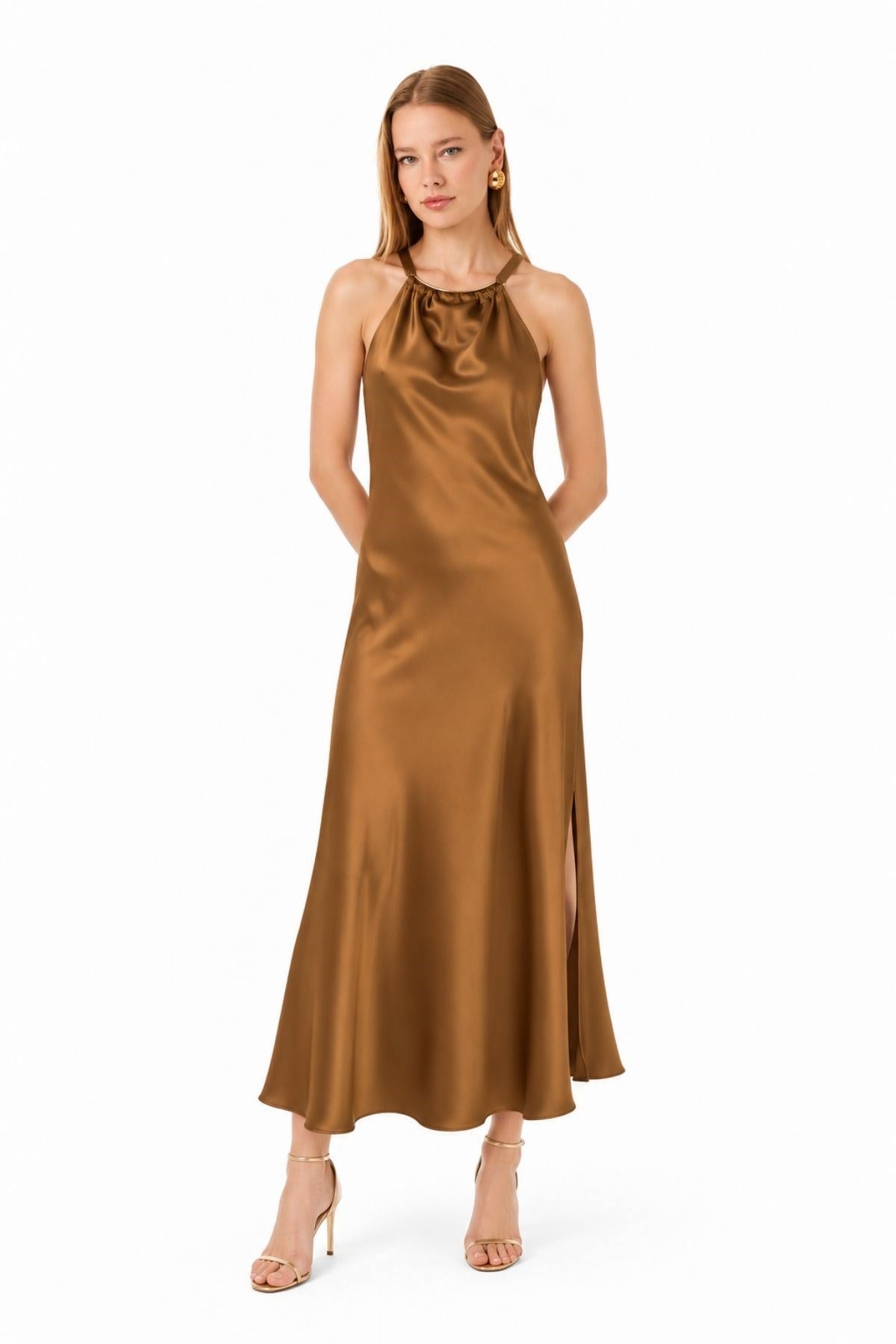 Halter Yaka Saten Elbise