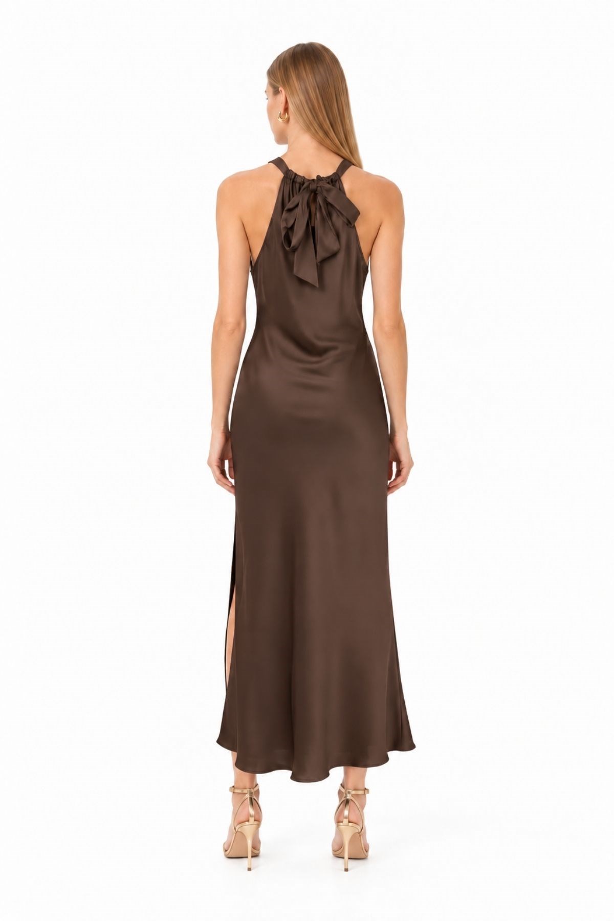 Halter Yaka Saten Elbise