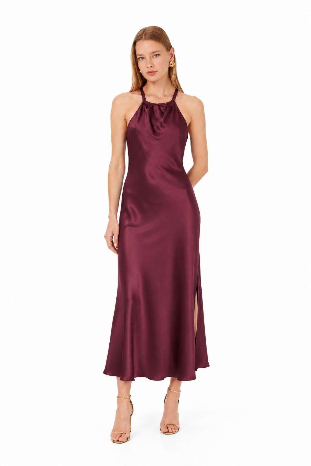 Halter Yaka Saten Elbise