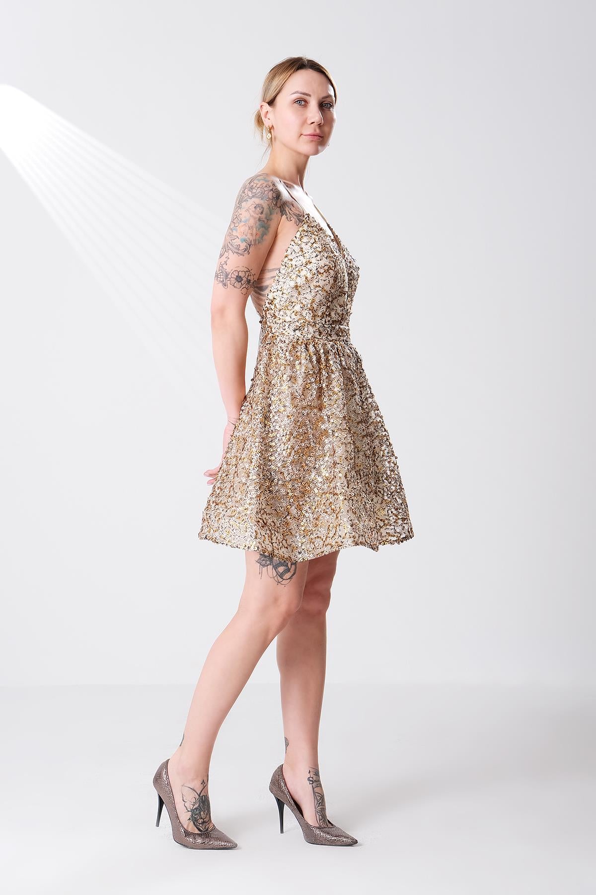 İnce Askılı Payet Mini Elbise