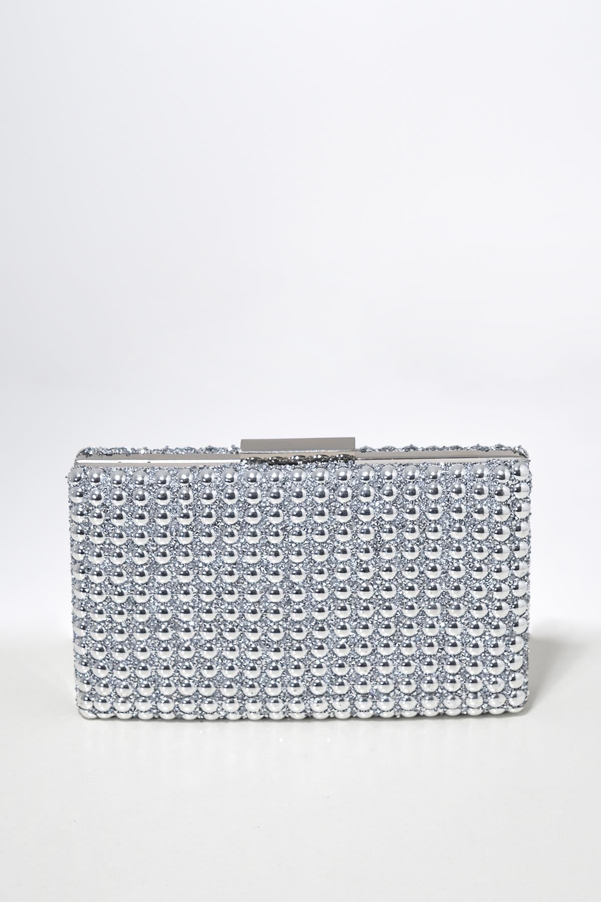 İncili Klipsli Abiye Clutch Çanta