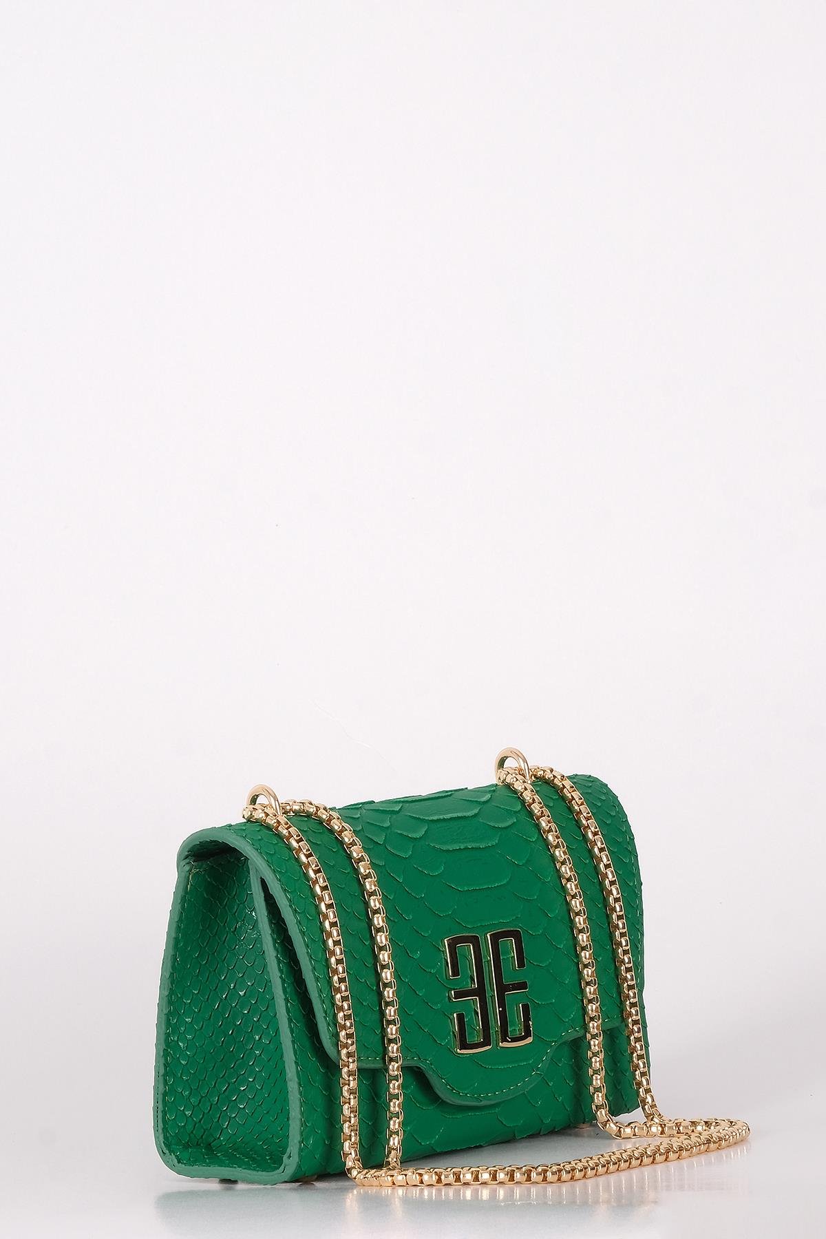 Krokodil  Desenli Metal Logolu Omuz Çantası