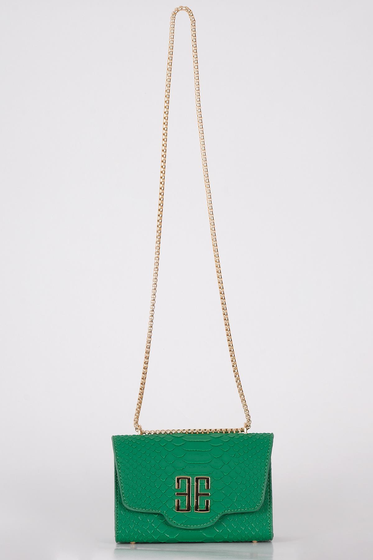 Krokodil  Desenli Metal Logolu Omuz Çantası