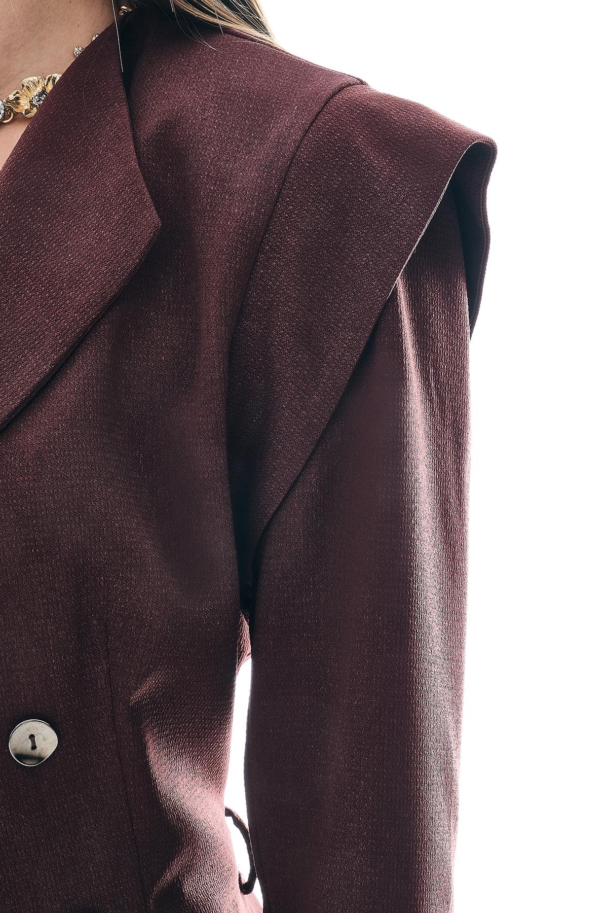 Kruvaze Beli Kuşaklı Omuz Detaylı Ceket Pantolon Takım