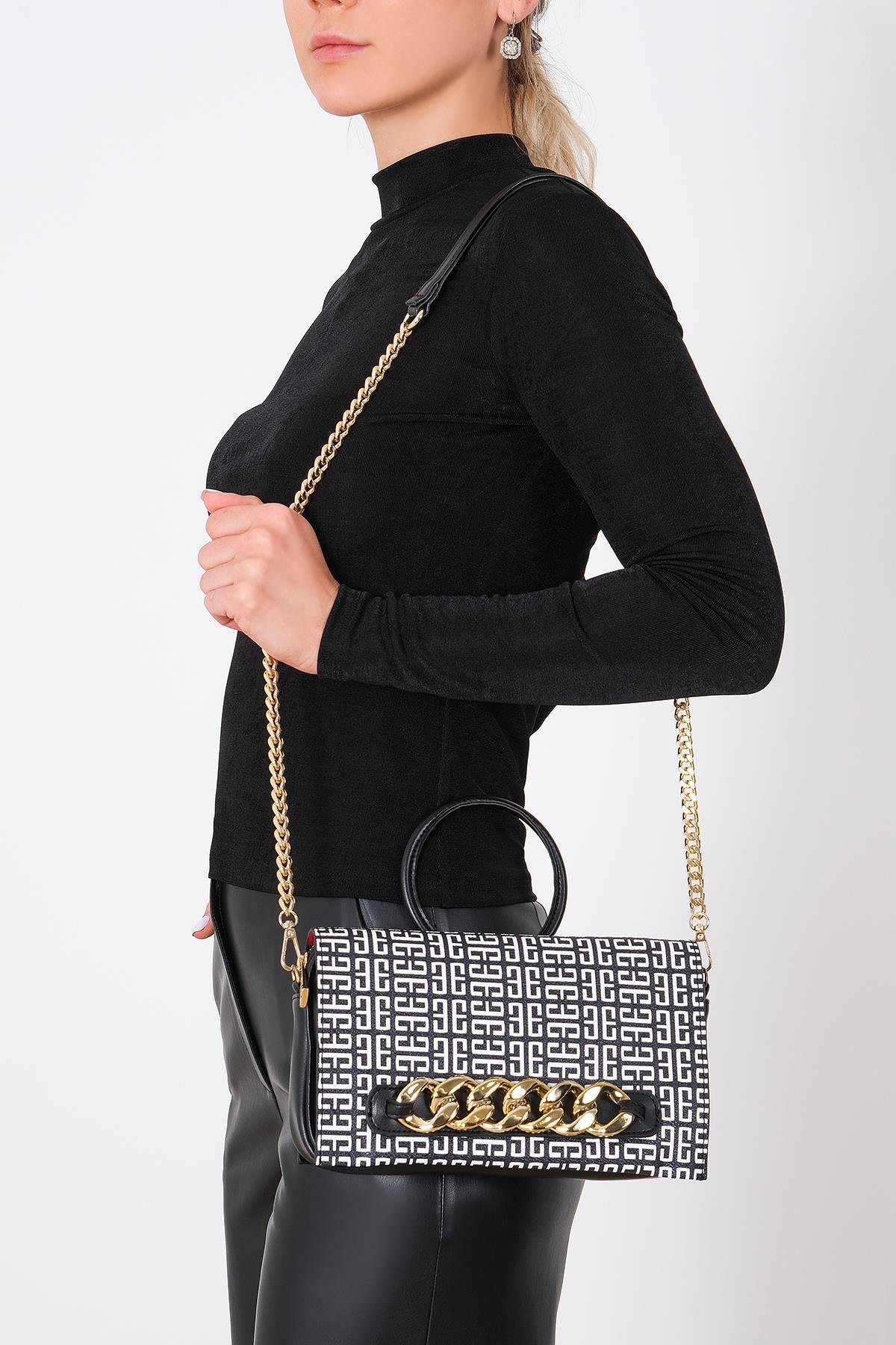 Monogram Desenli Omuz Çantası