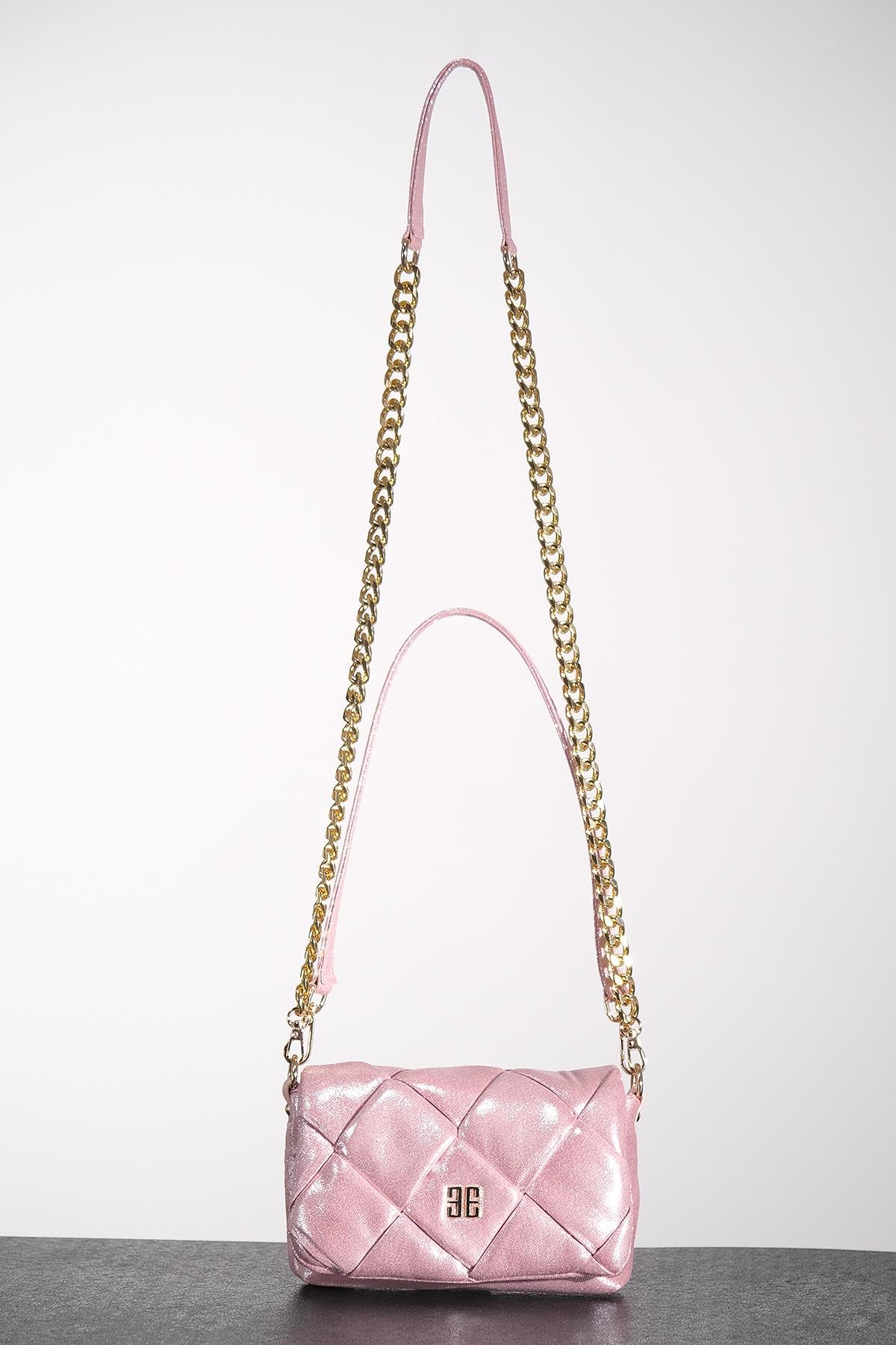 Parlak Özel Deri Mini Puf Abiye Çanta