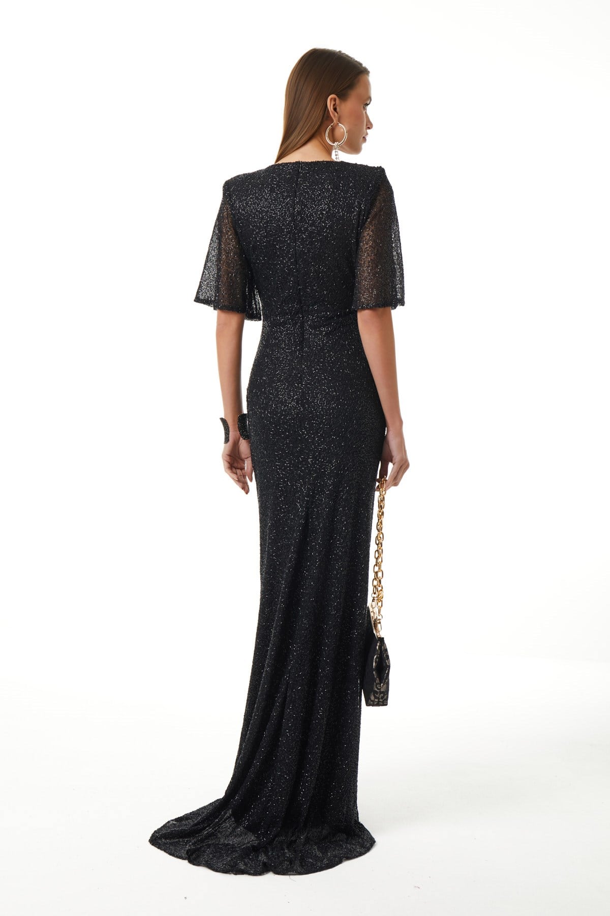 Payet Düğüm Detaylı Büzgülü Maxi Boy Elbise