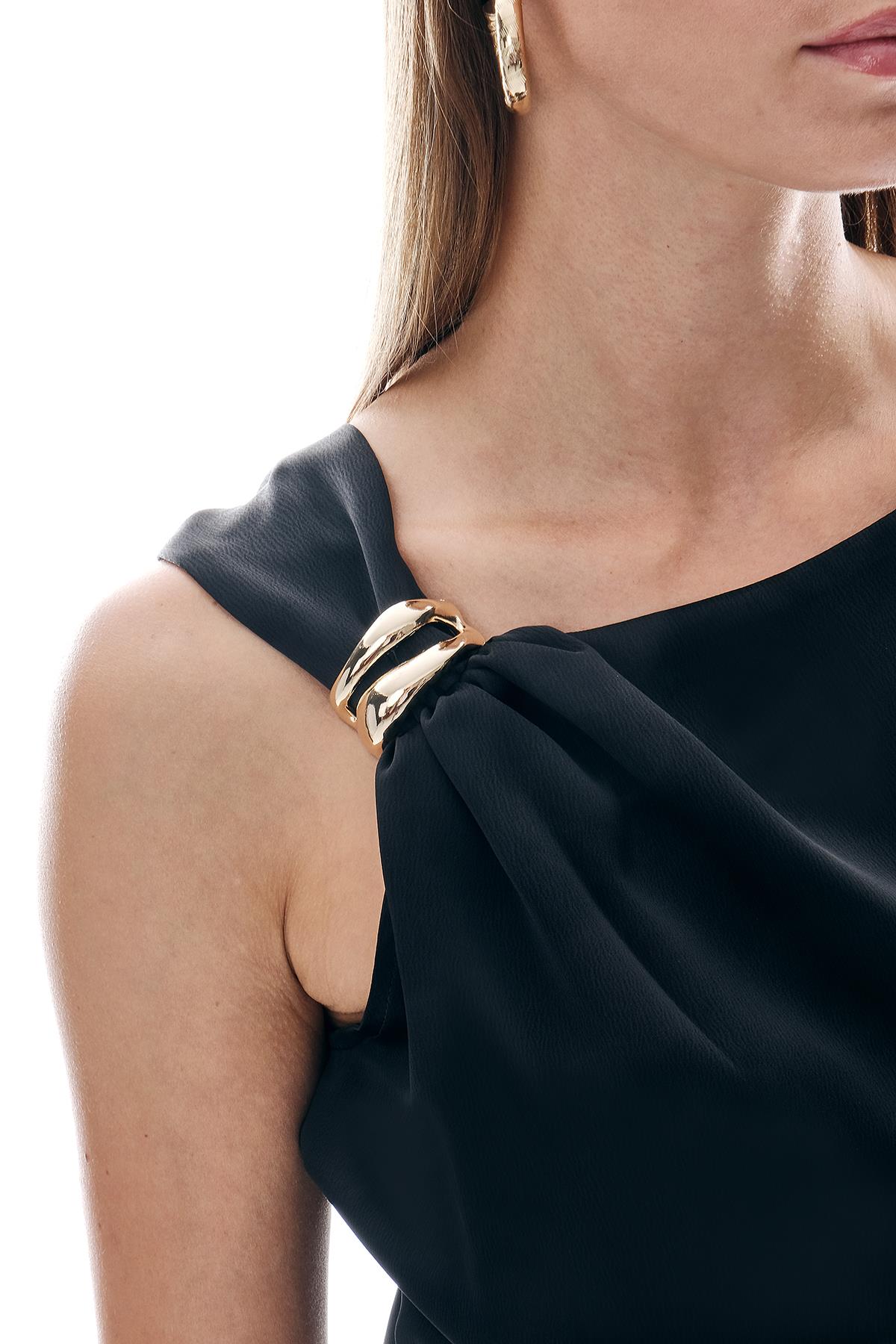 Saten Gold Metal Tokalı Asimetrik Bluz