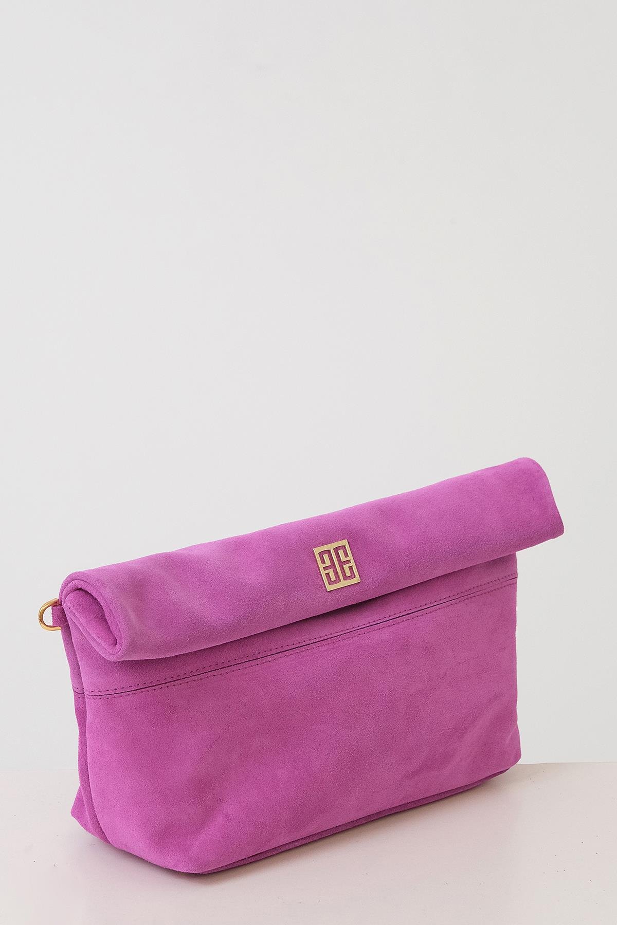 Süet Katlanır Kapamalı Şık Çanta