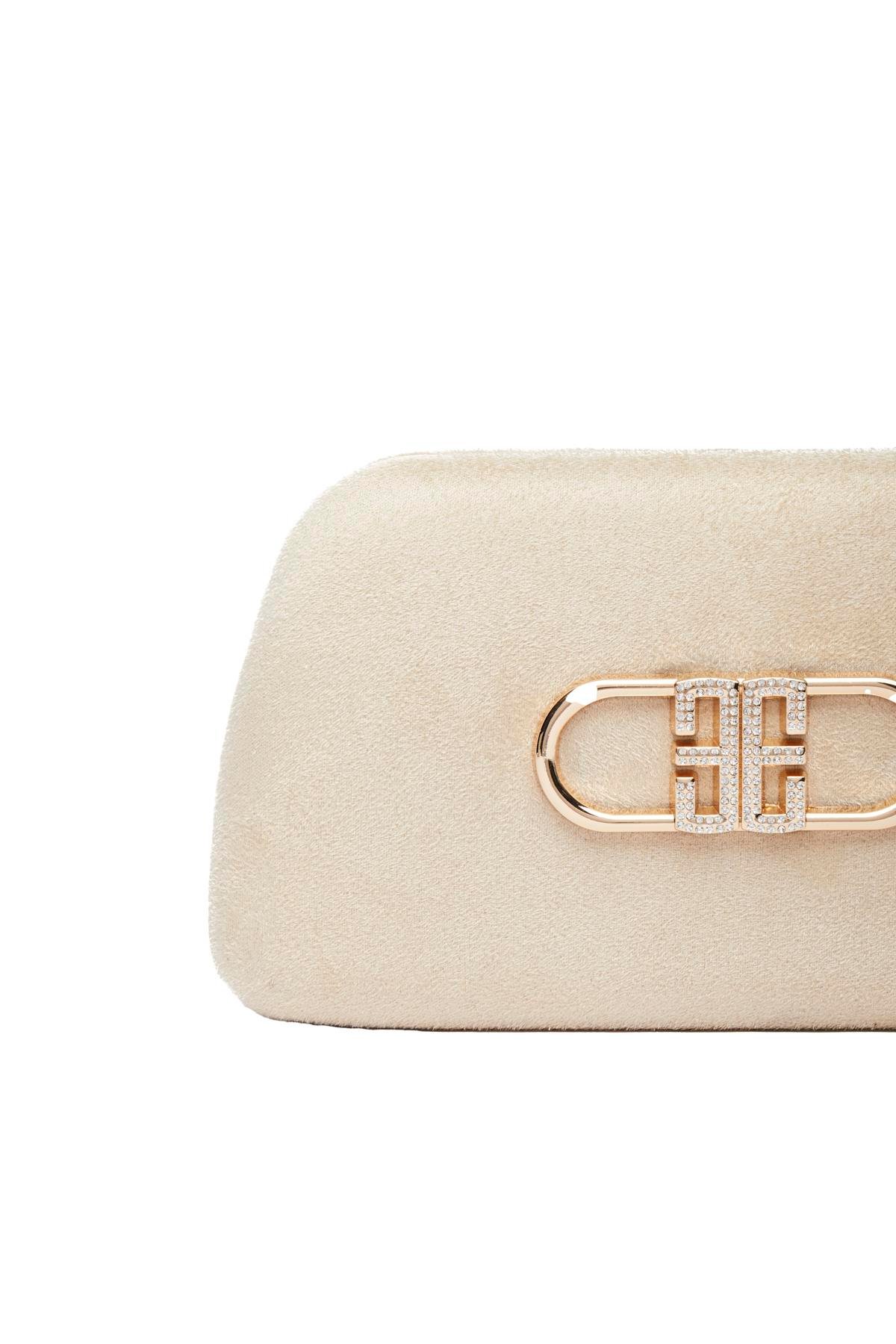 Süet, Taşlı Logo Aksesuarlı, Özel Zincirli, Gece Çantası