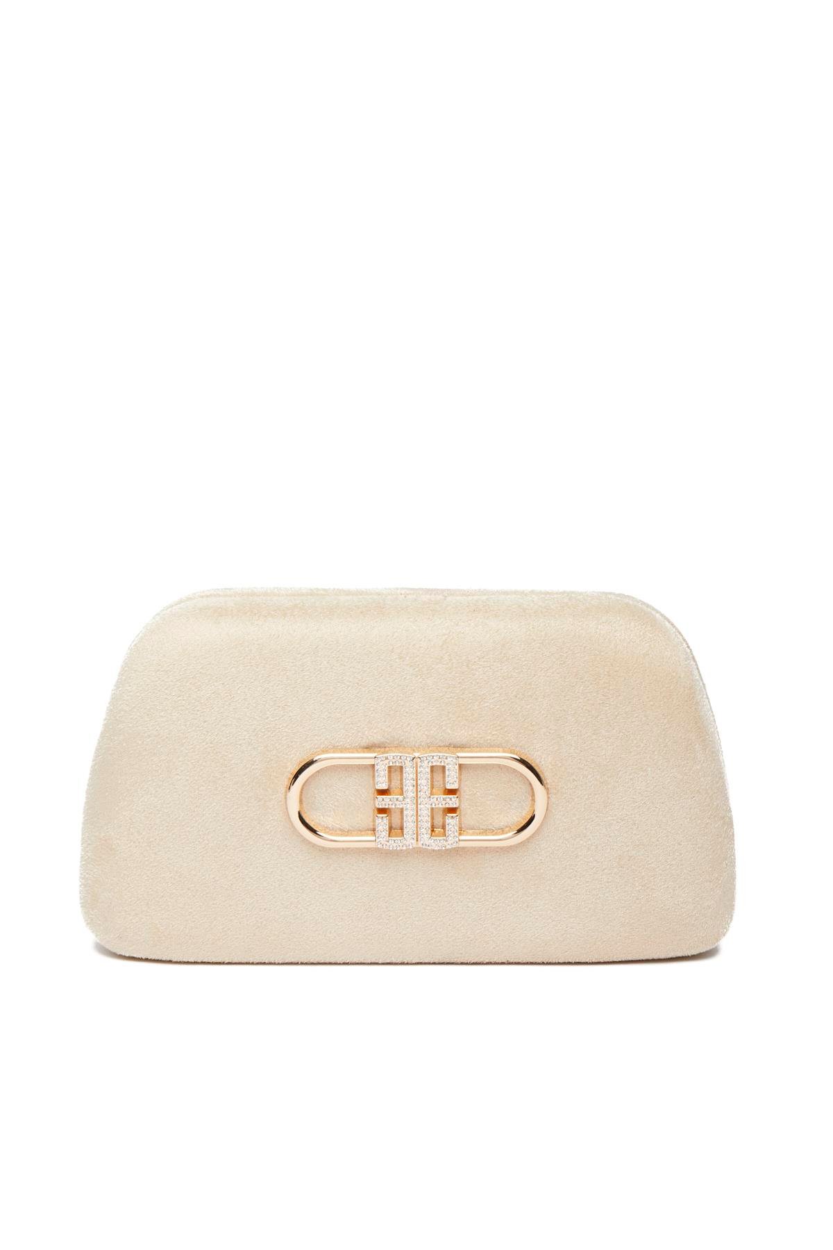 Süet, Taşlı Logo Aksesuarlı, Özel Zincirli, Gece Çantası