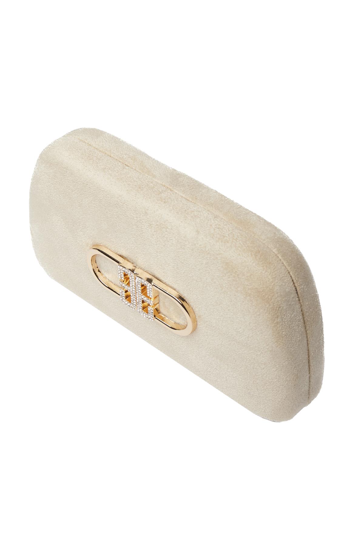 Süet, Taşlı Logo Aksesuarlı, Özel Zincirli, Gece Çantası