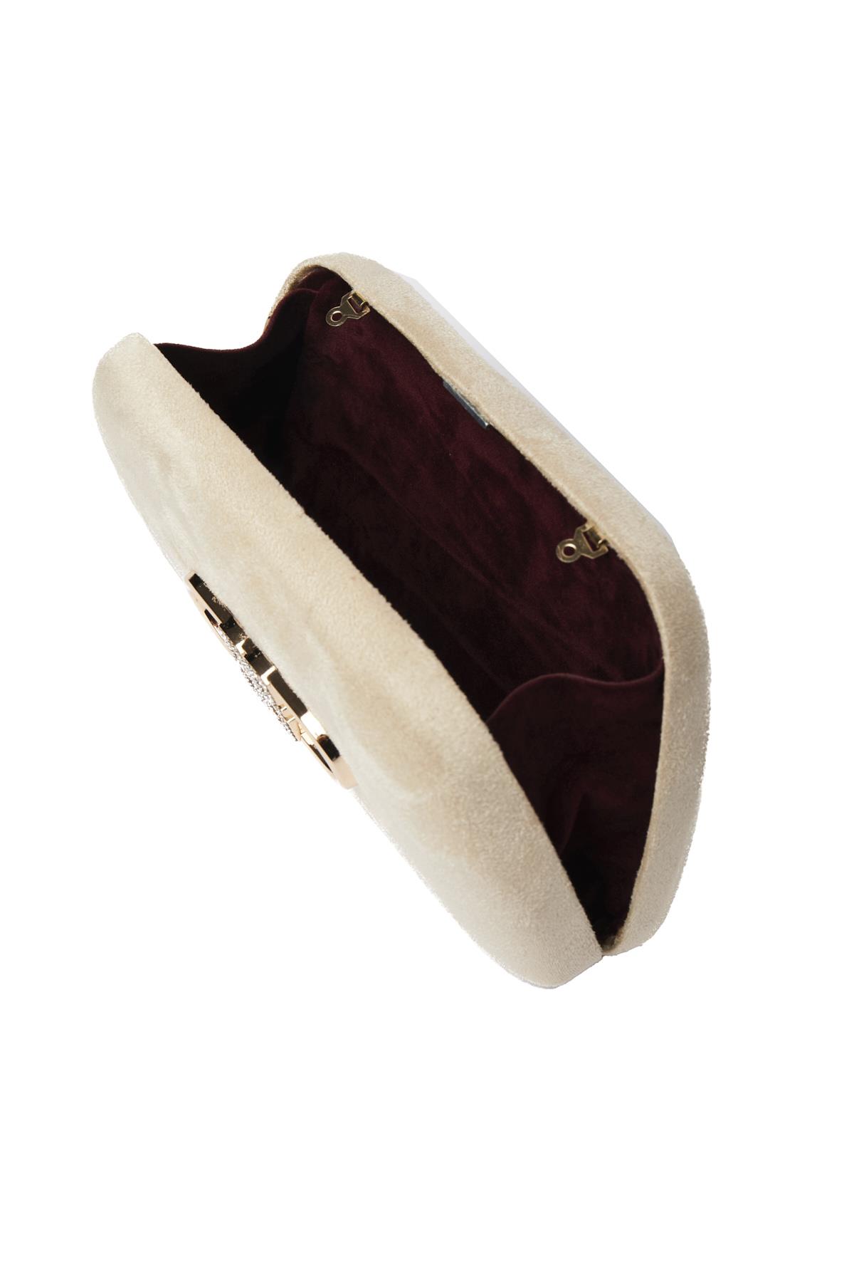 Süet, Taşlı Logo Aksesuarlı, Özel Zincirli, Gece Çantası