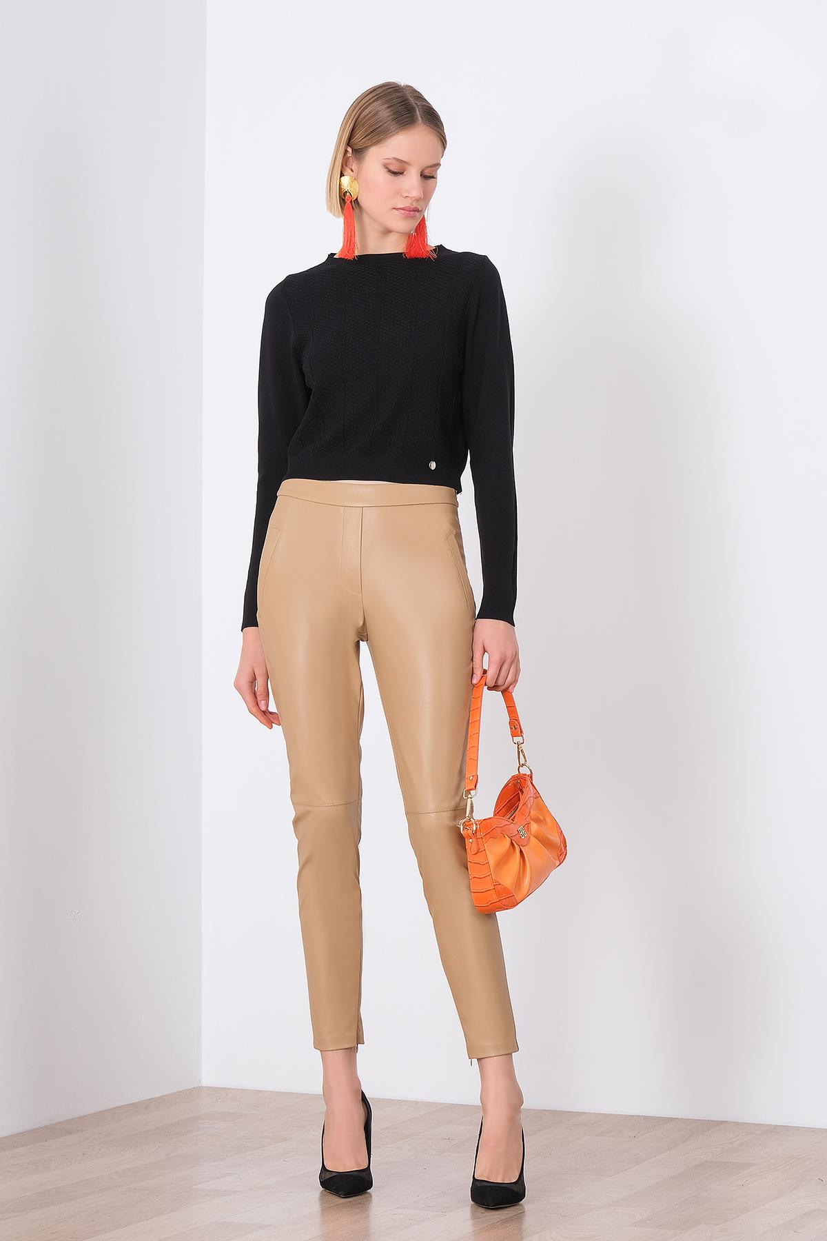 Suni Deri Skinny Pantolon