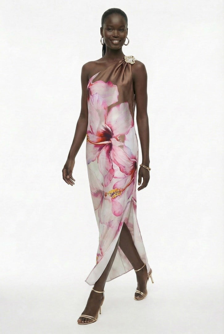 Tek Omuz Aksesuarlı Elbise