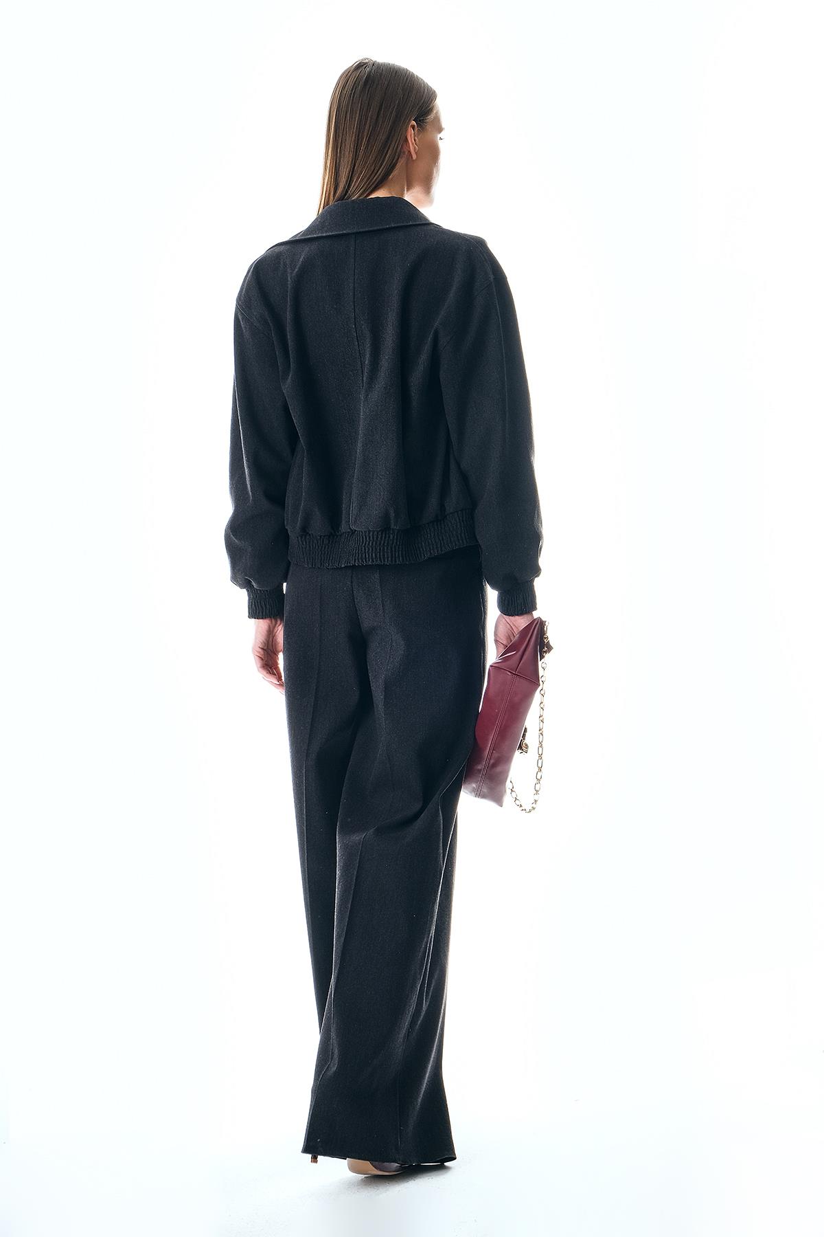 Yakalı Kruvaze Gold Düğmeli Oversize Ceket