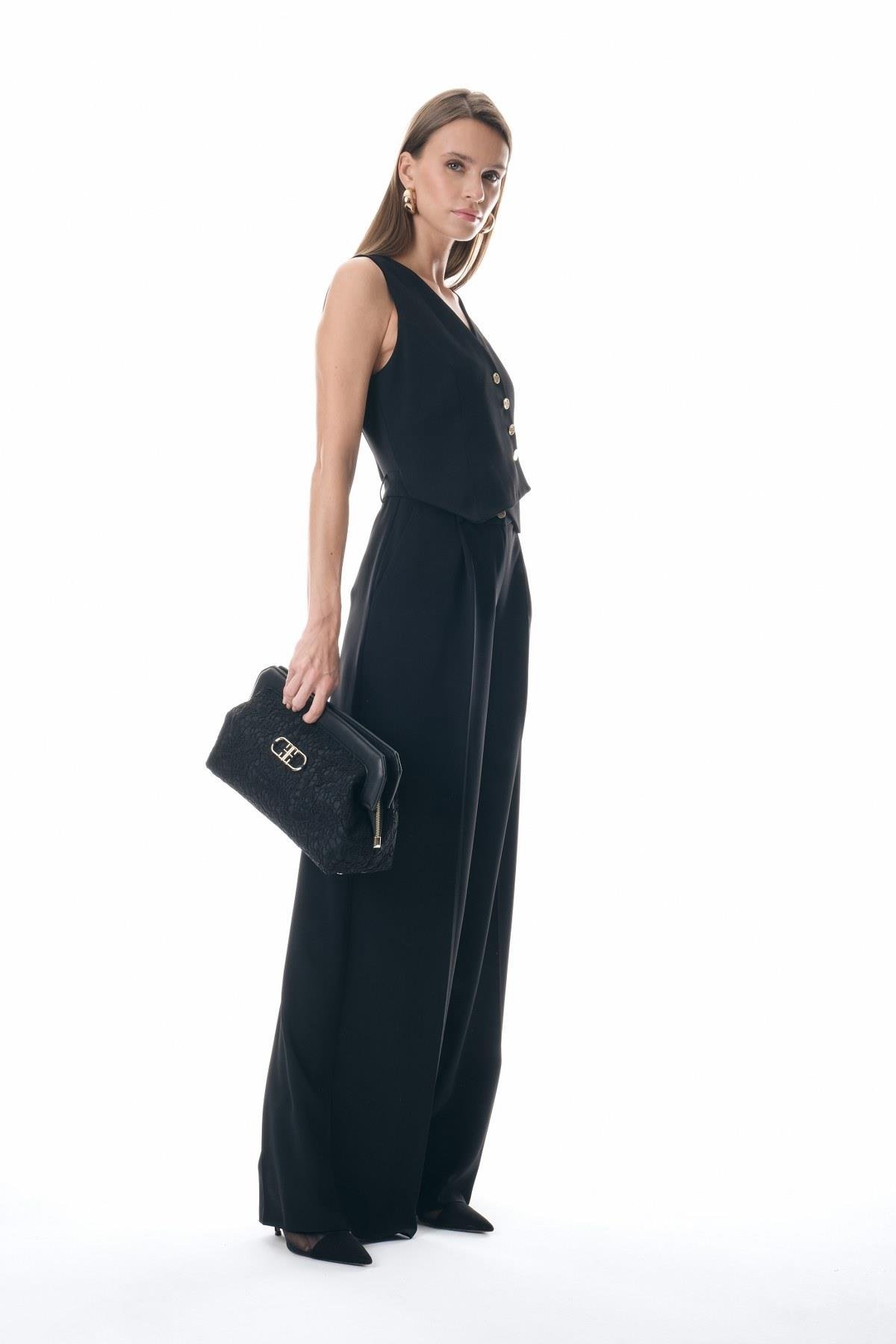 Yelek Görünümlü Gold Düğmeli Tulum