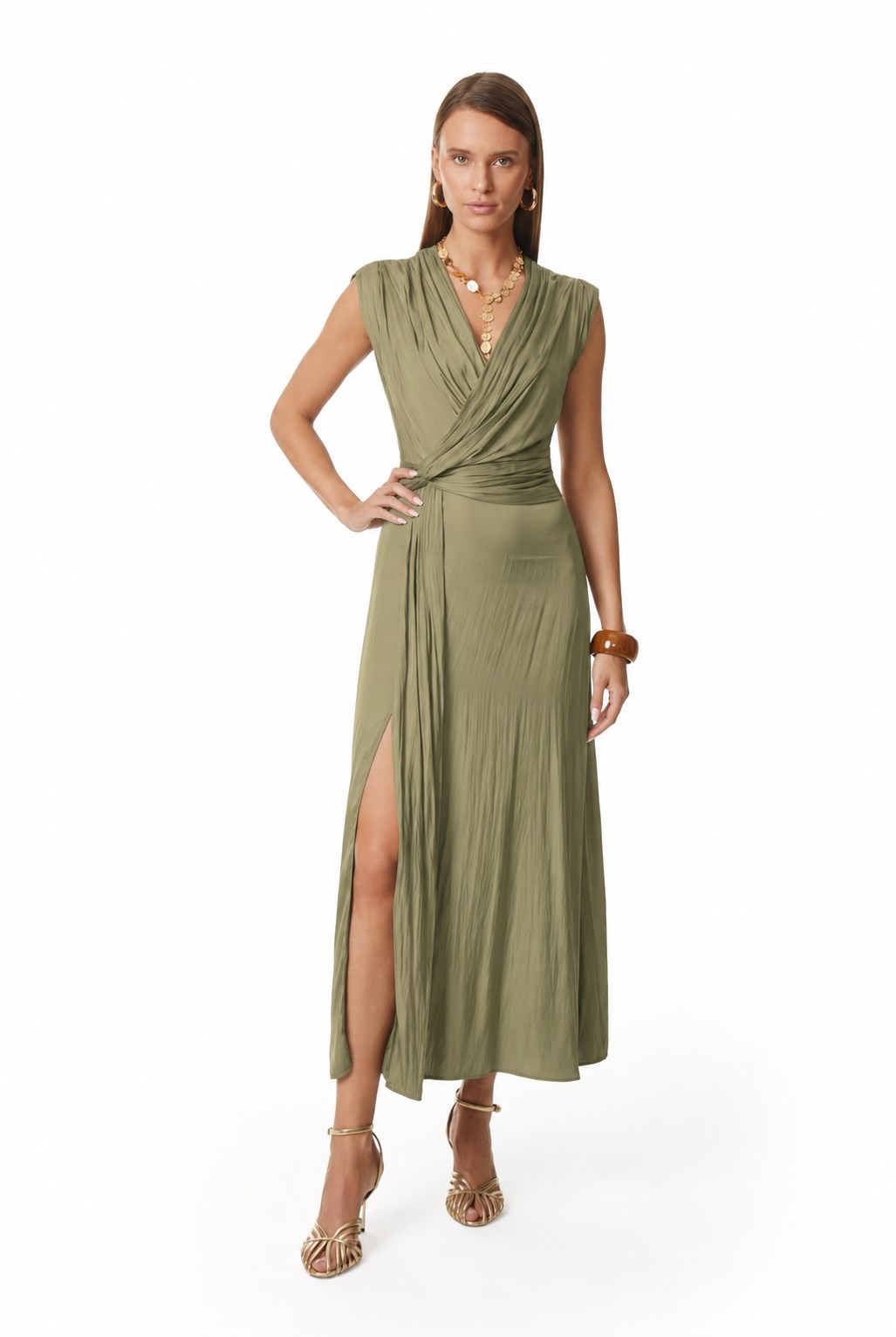 Yırtmaçlı Ve Drape Detaylı Elbise
