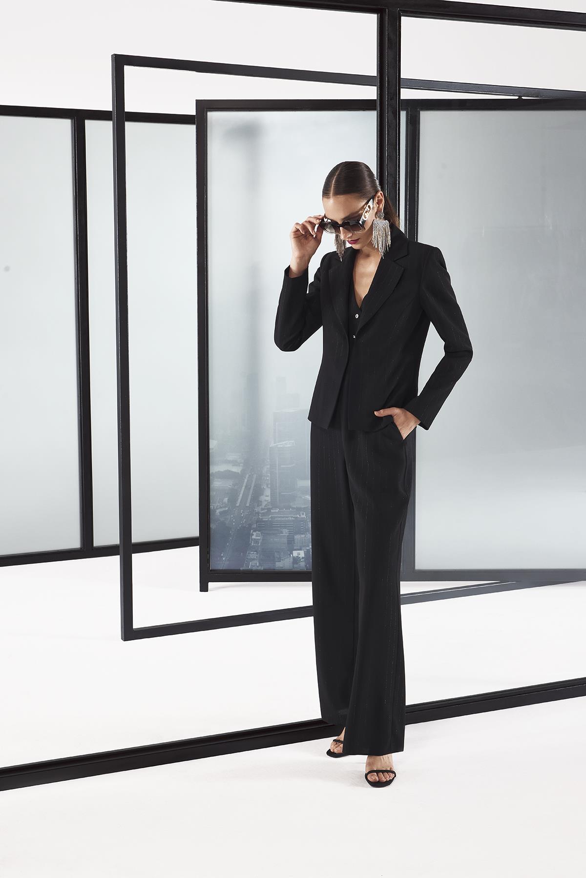 Çizgili Yelek Pantolon Takım