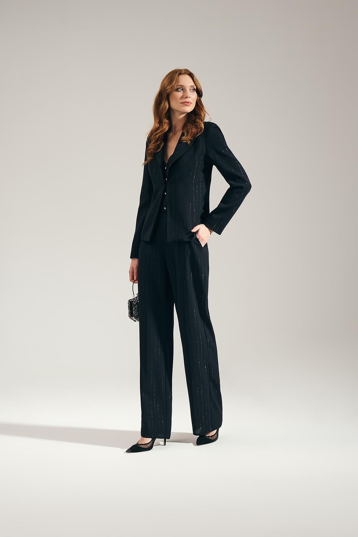 Çizgili Yelek Pantolon Takım