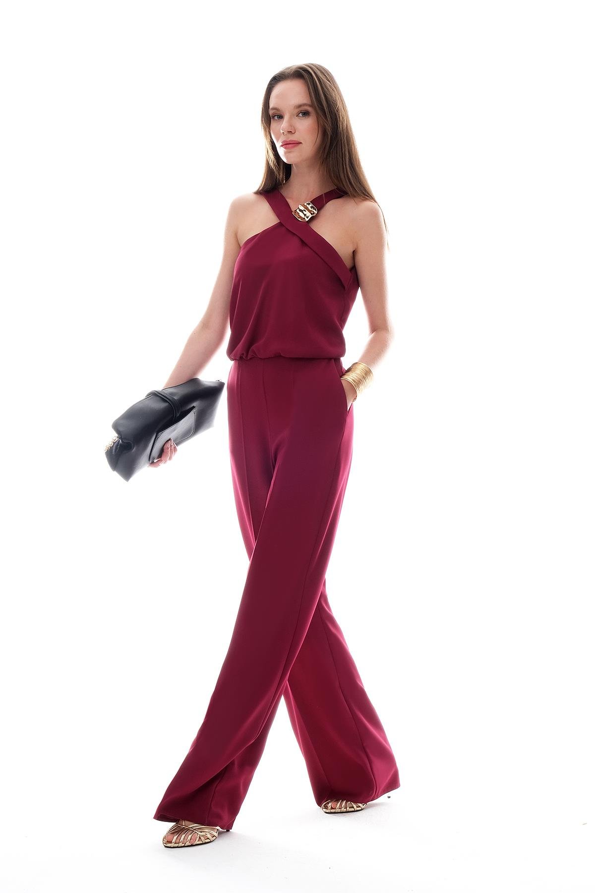 Askılı Gold Aksesuarlı Beli Lastikli Tulum