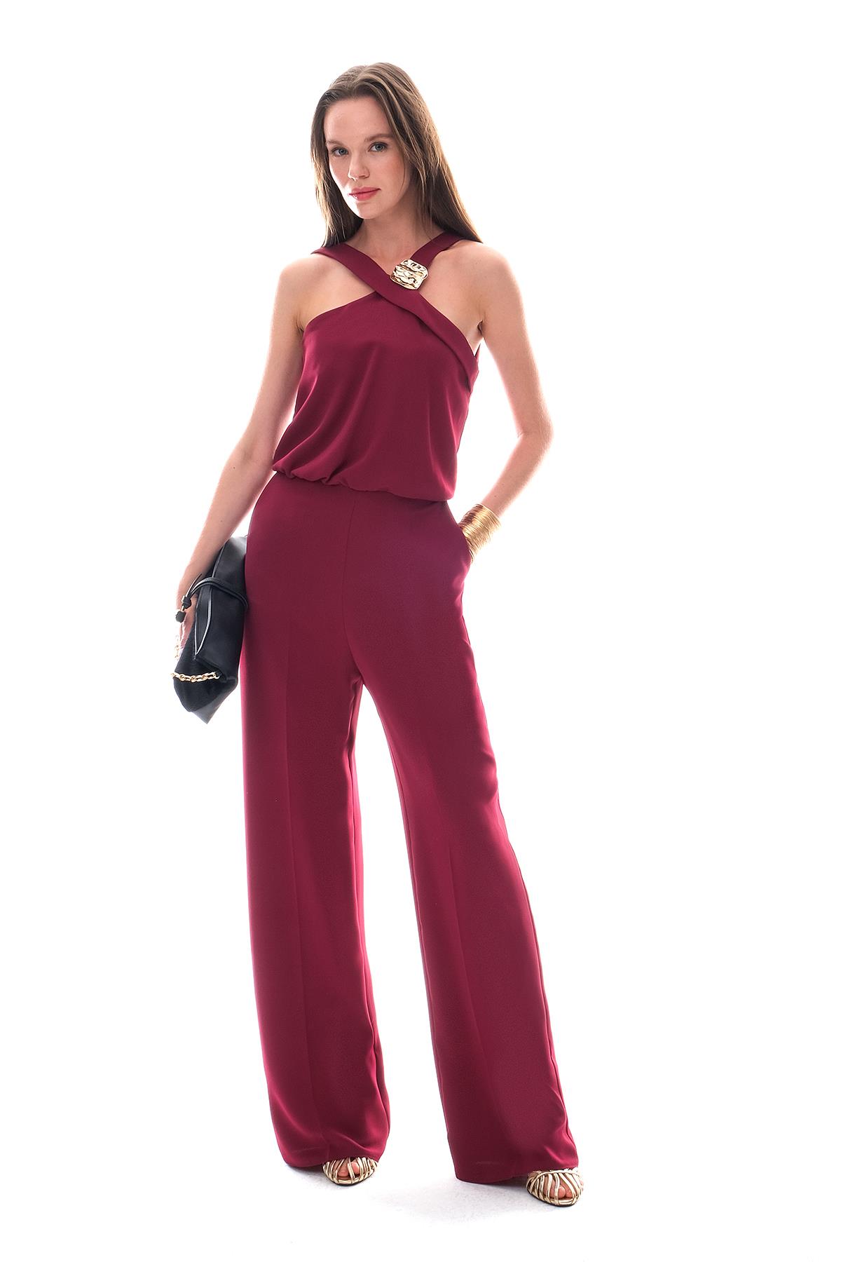 Askılı Gold Aksesuarlı Beli Lastikli Tulum