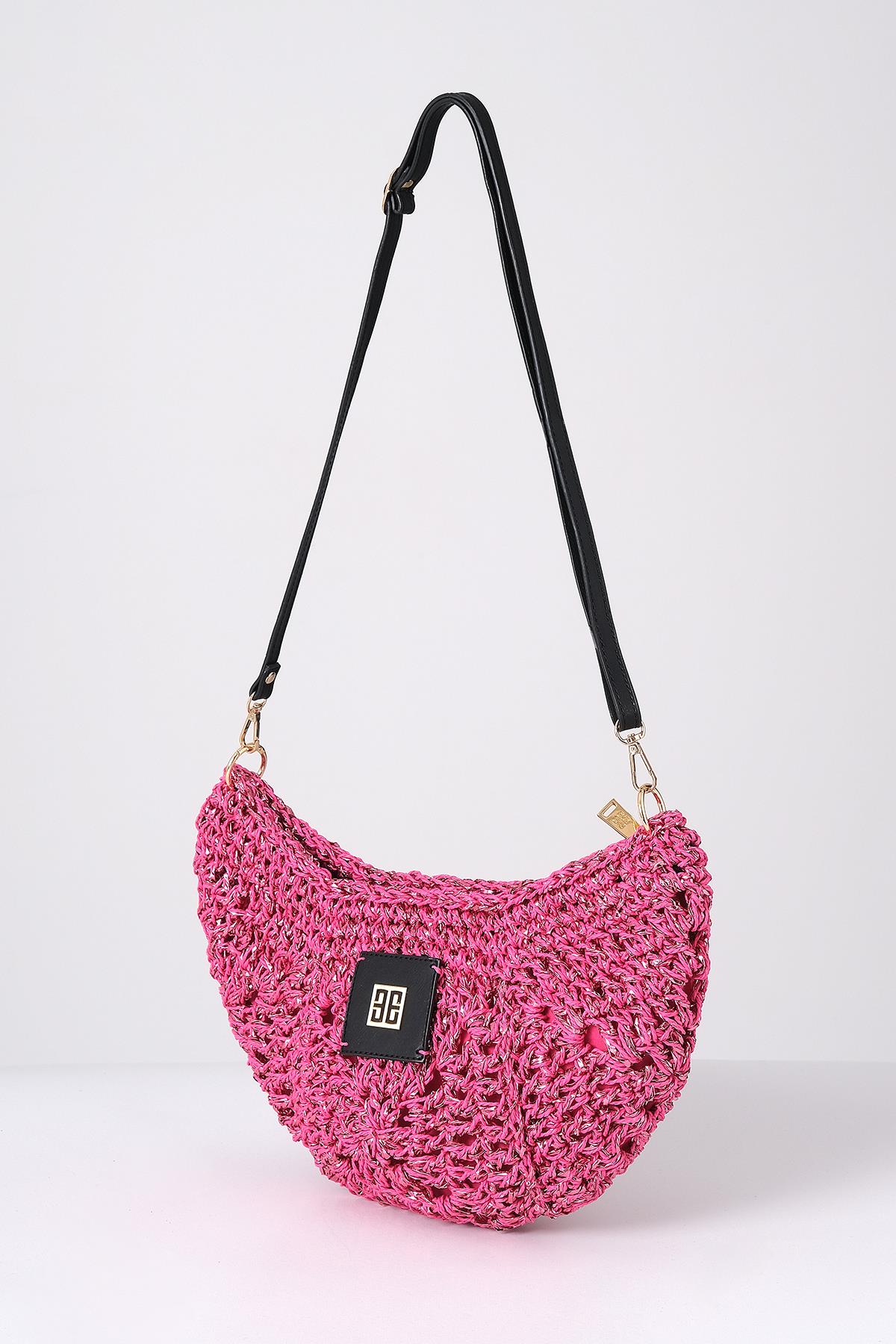 Askılı Simli El Örgü Şık Çanta