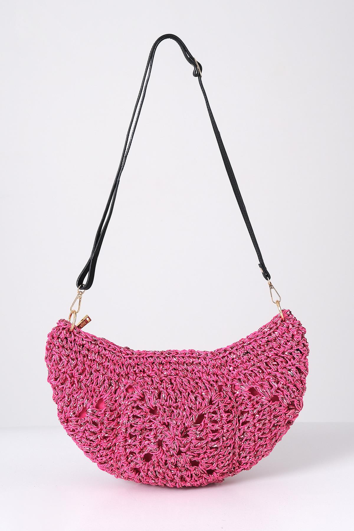 Askılı Simli El Örgü Şık Çanta