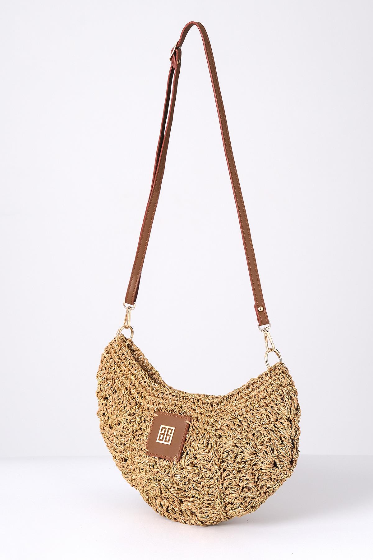 Askılı Simli El Örgü Şık Çanta