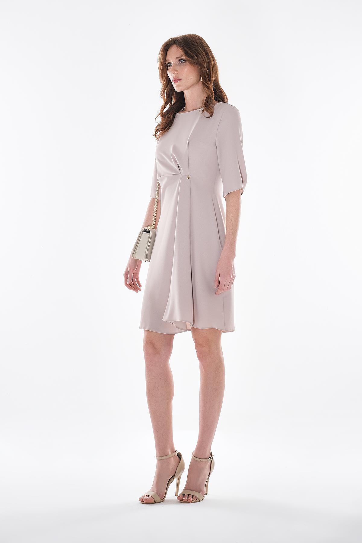 Beli Düğüm Detaylı Truvakar Kollu Mini Elbise