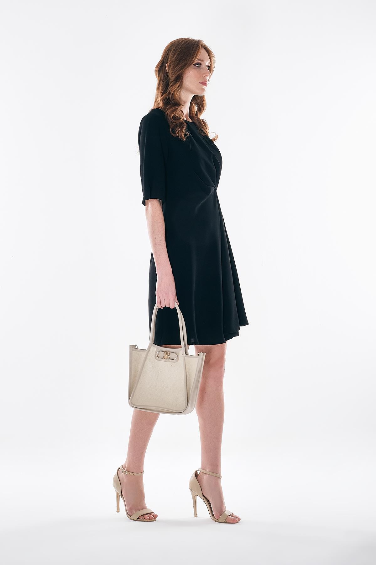 Beli Düğüm Detaylı Truvakar Kollu Mini Elbise