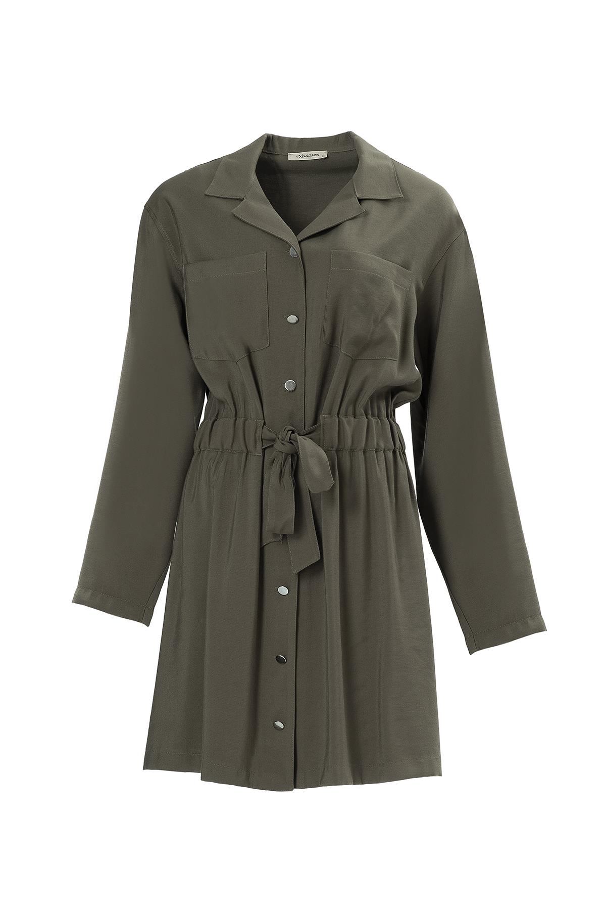 Beli Lastikli Kuşaklı Elbise