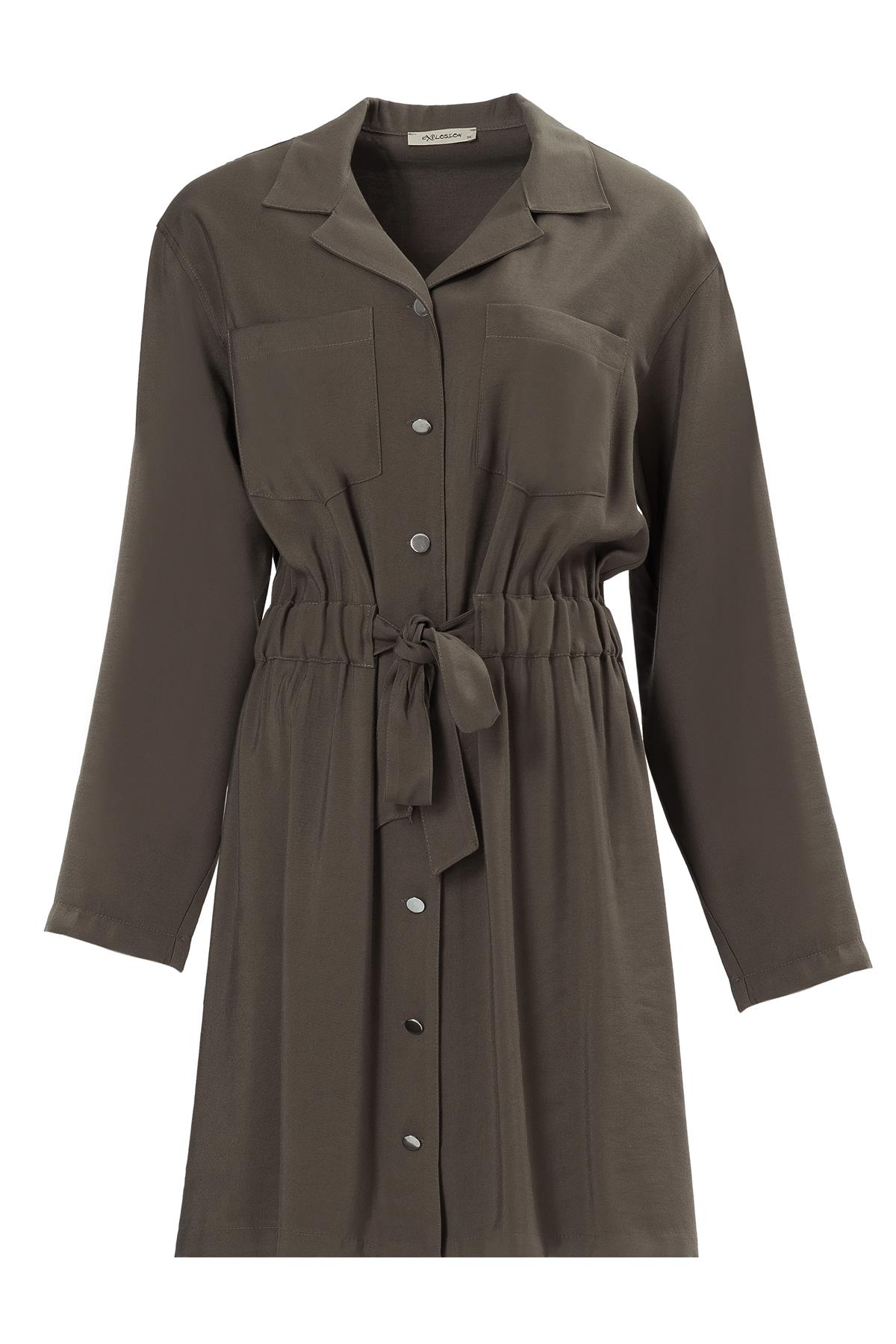 Beli Lastikli Kuşaklı Elbise