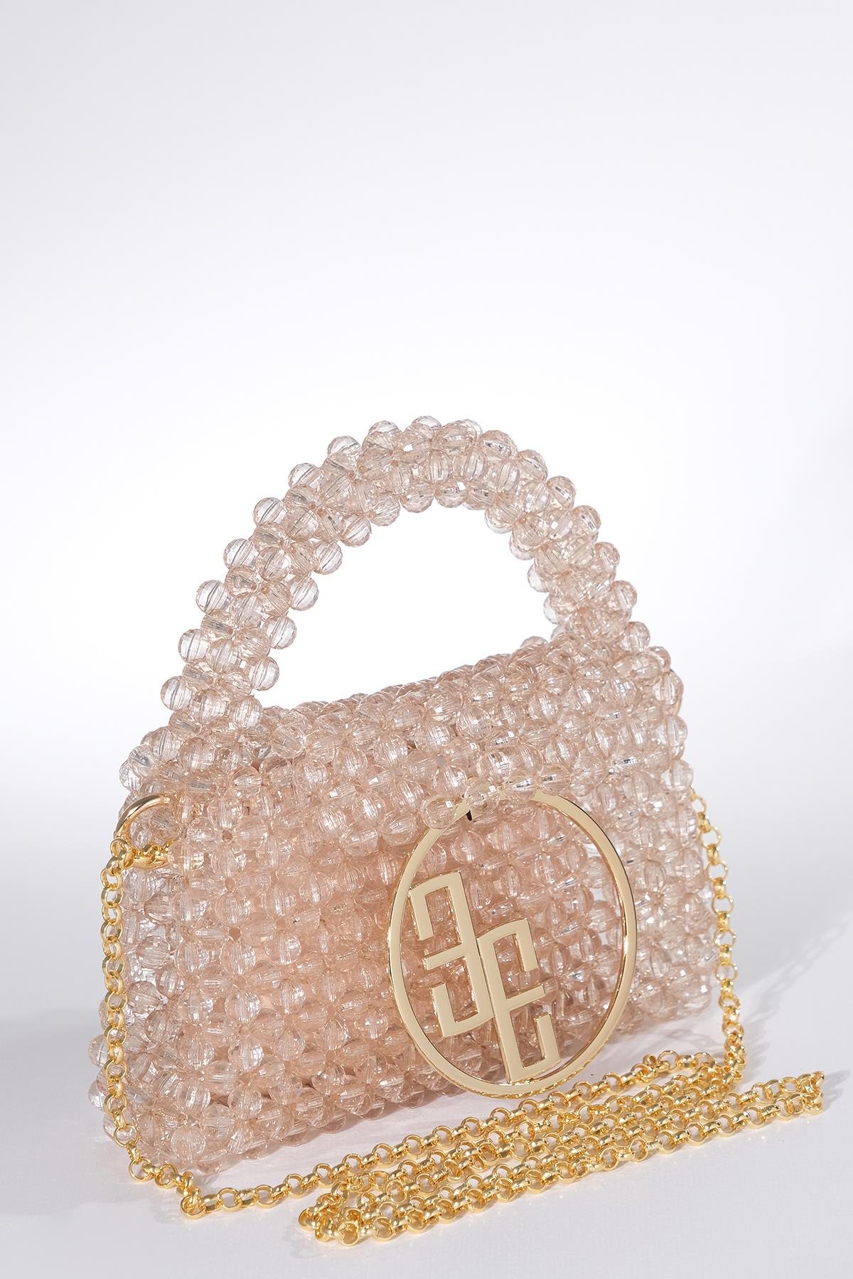 Boncuklu Logo Detaylı Tasarım Şık Abiye Çanta