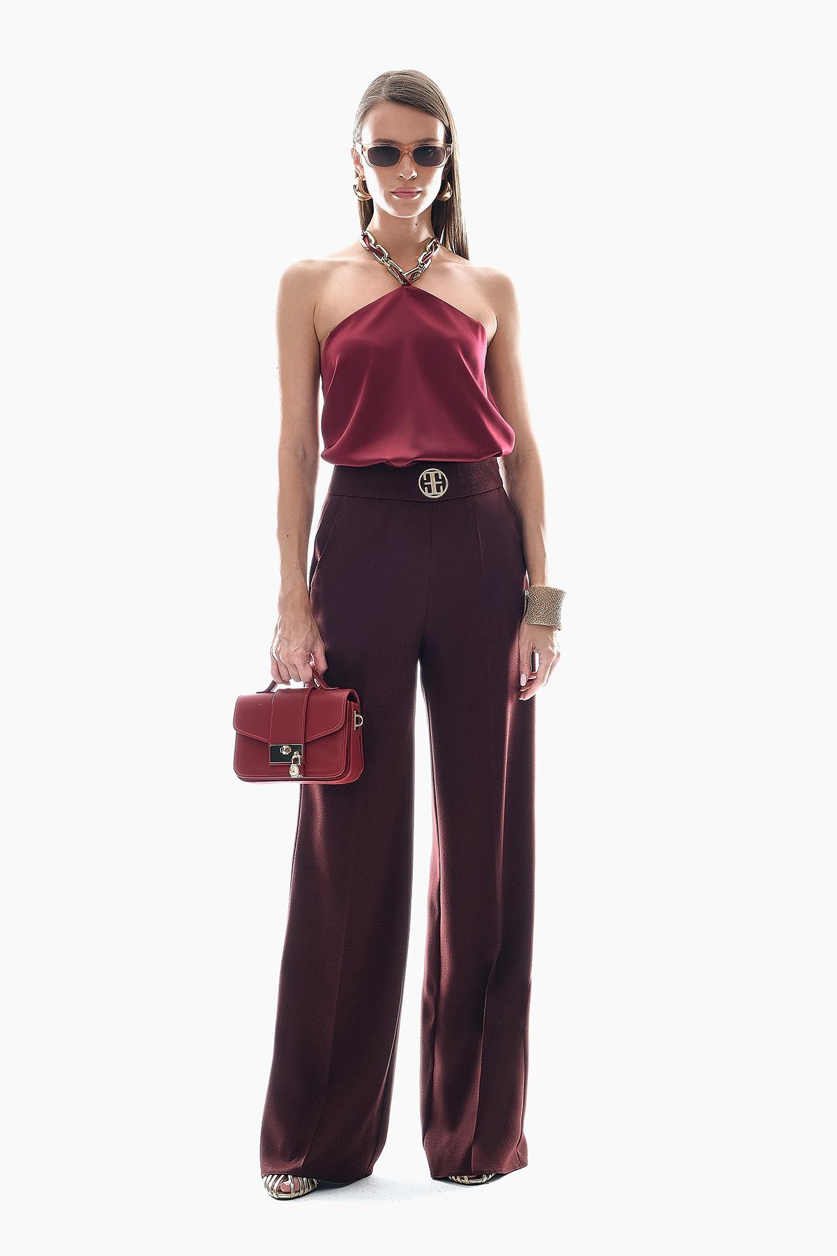 Boyundan Bağlamalı Saten Bluz