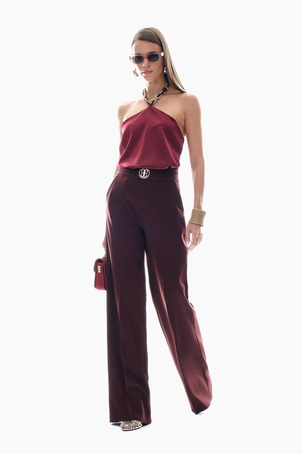 Boyundan Bağlamalı Saten Bluz