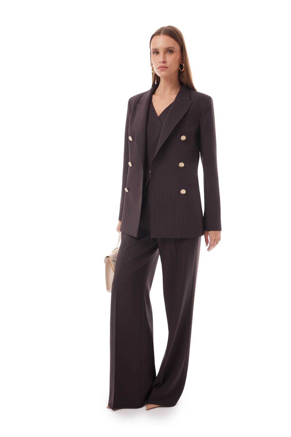 Çift Düğmeli Çizgili Blazer Ceket