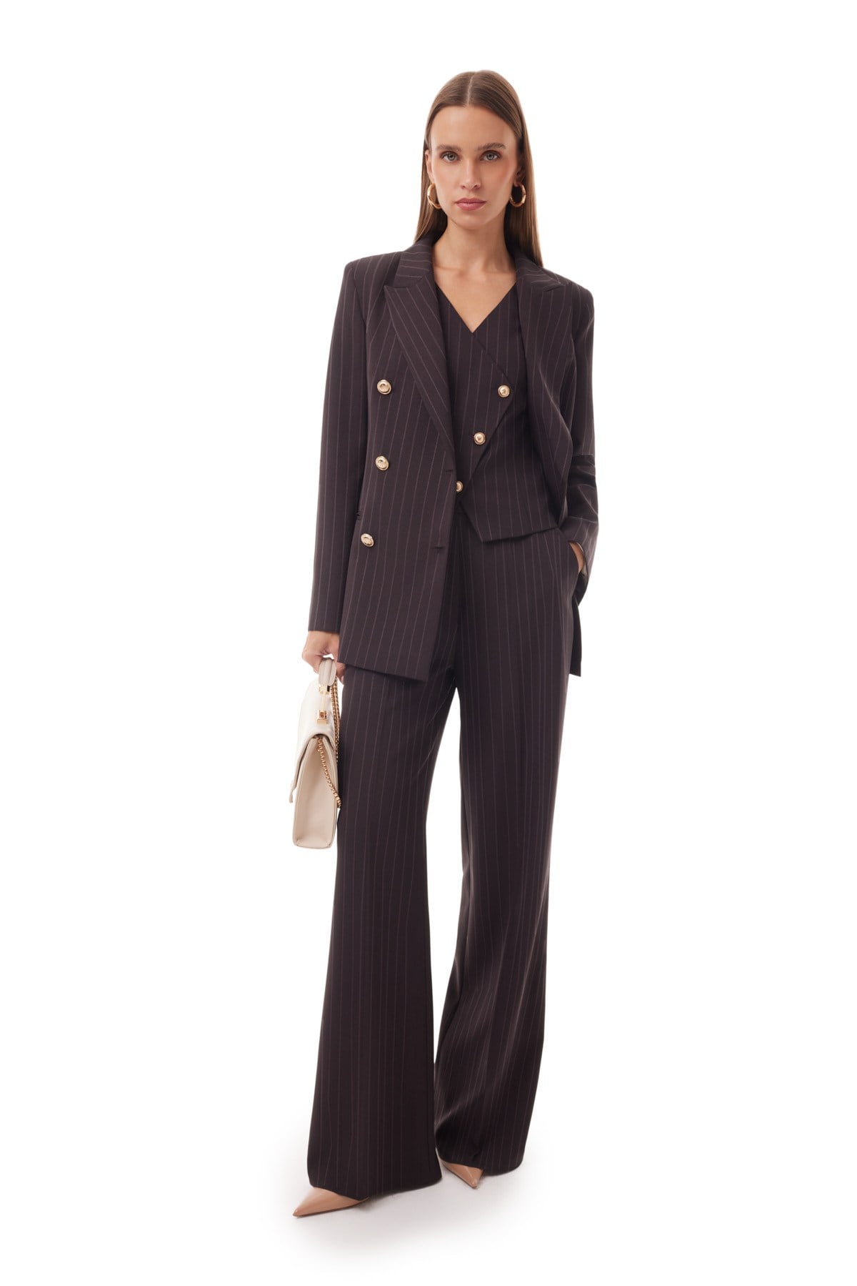 Çift Düğmeli Çizgili Blazer Ceket
