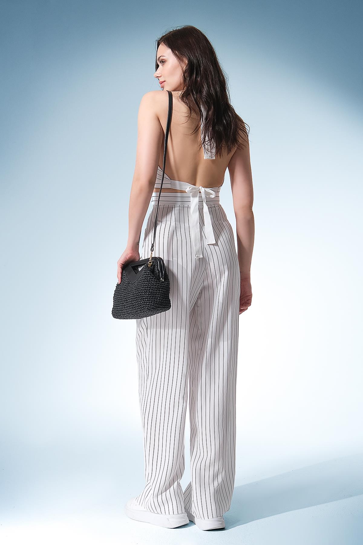 Çizgi Desenli Bol Paça Pantolon