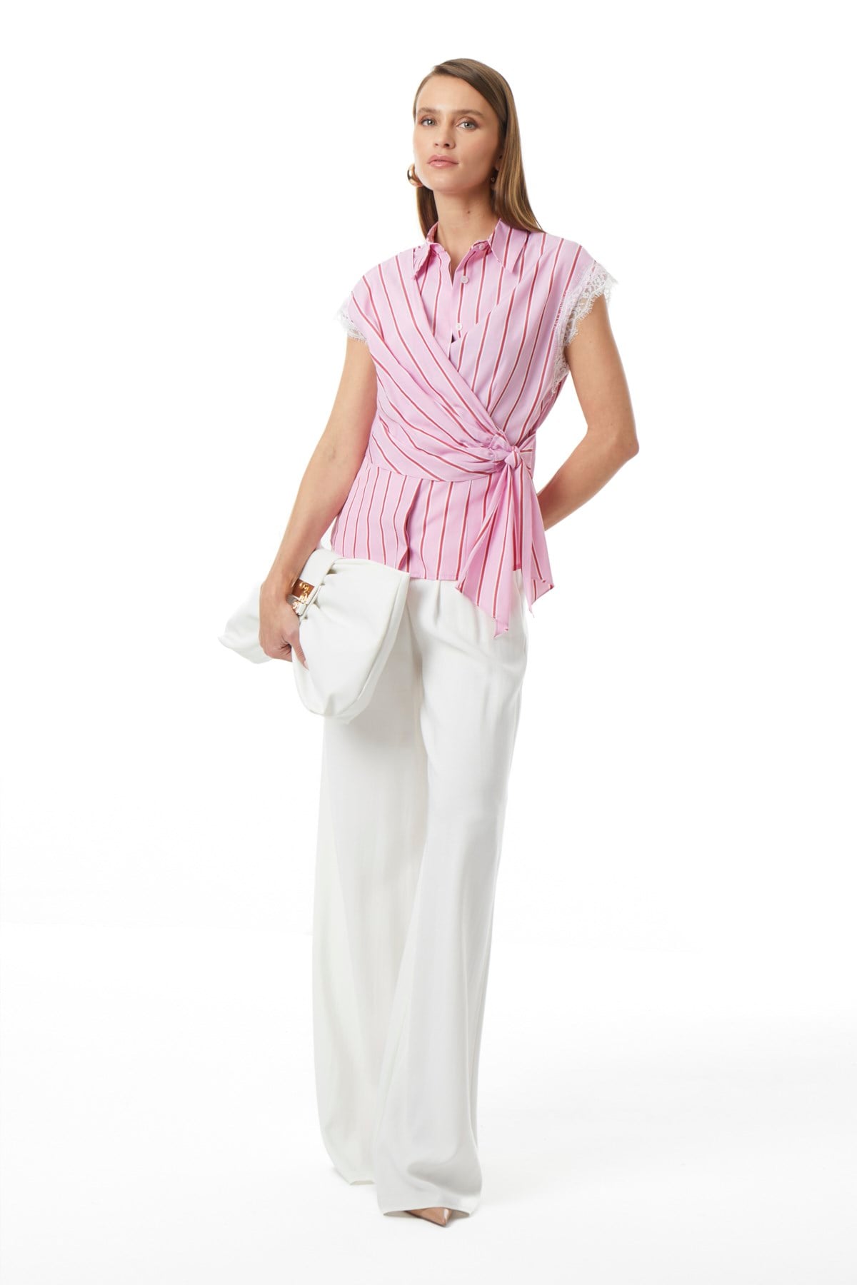 Çizgili Dantel Gömlek