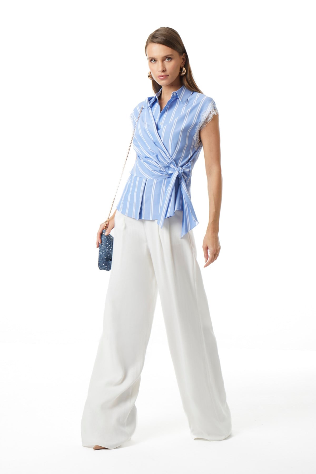 Çizgili Dantel Gömlek