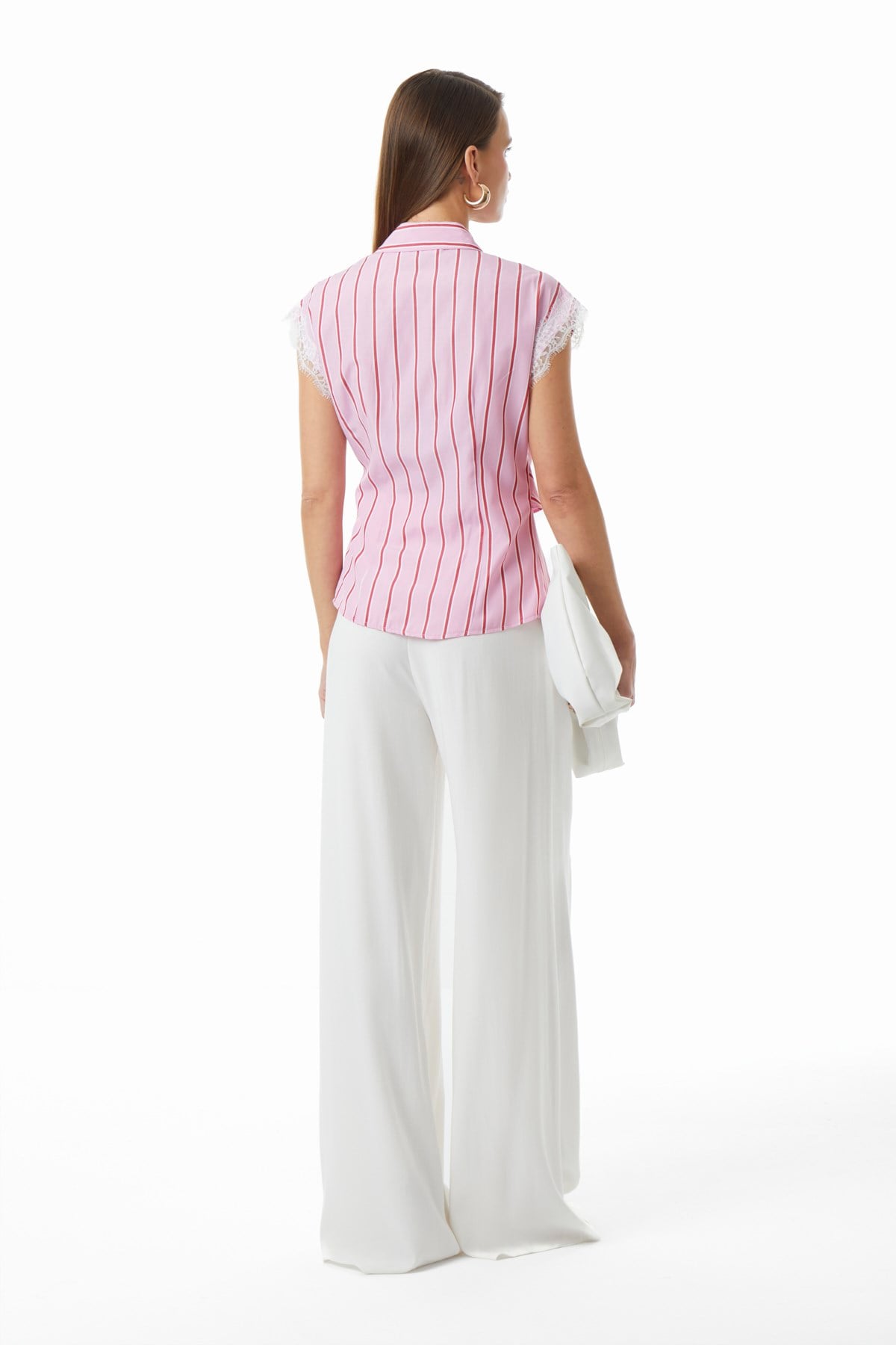 Çizgili Dantel Gömlek