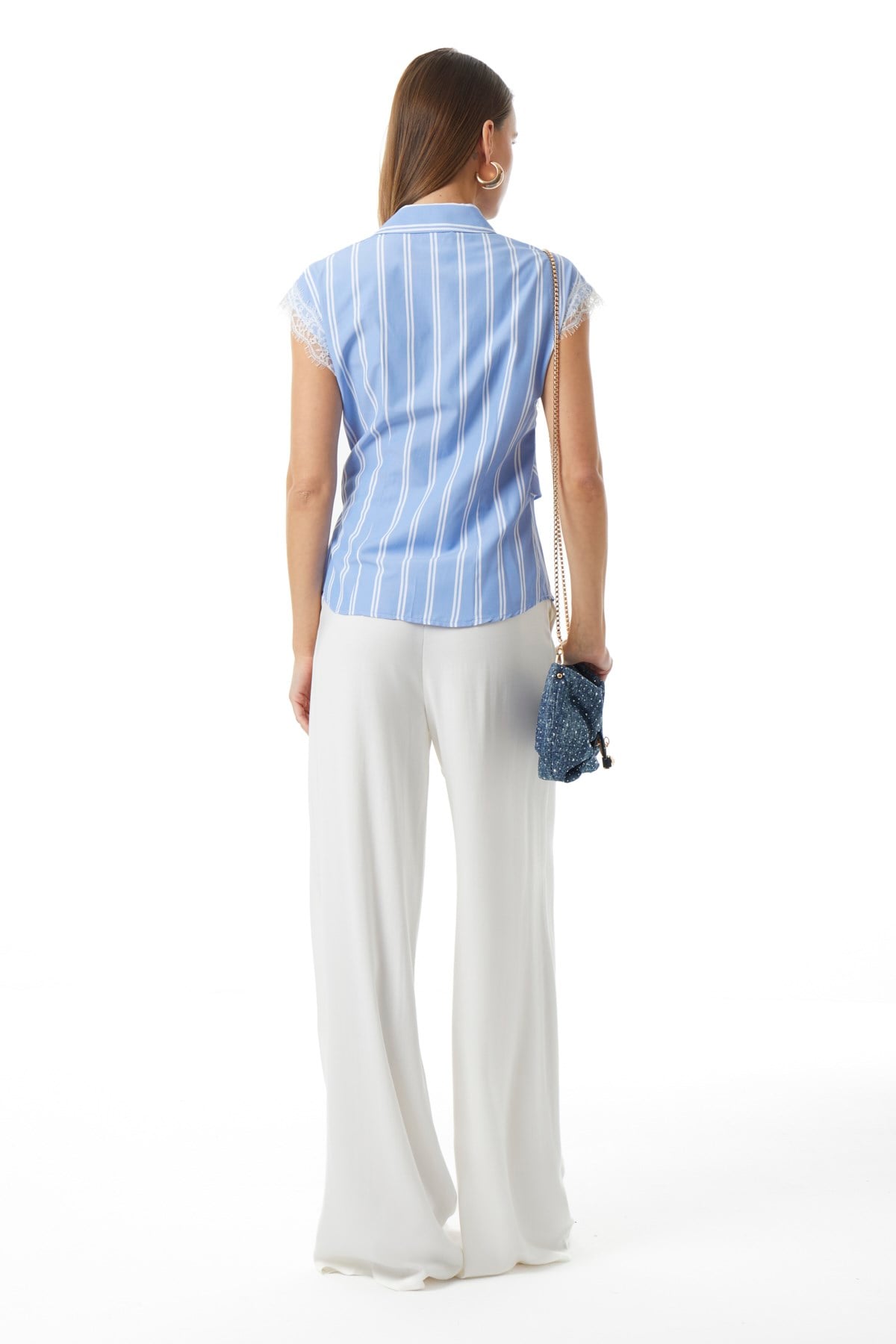 Çizgili Dantel Gömlek