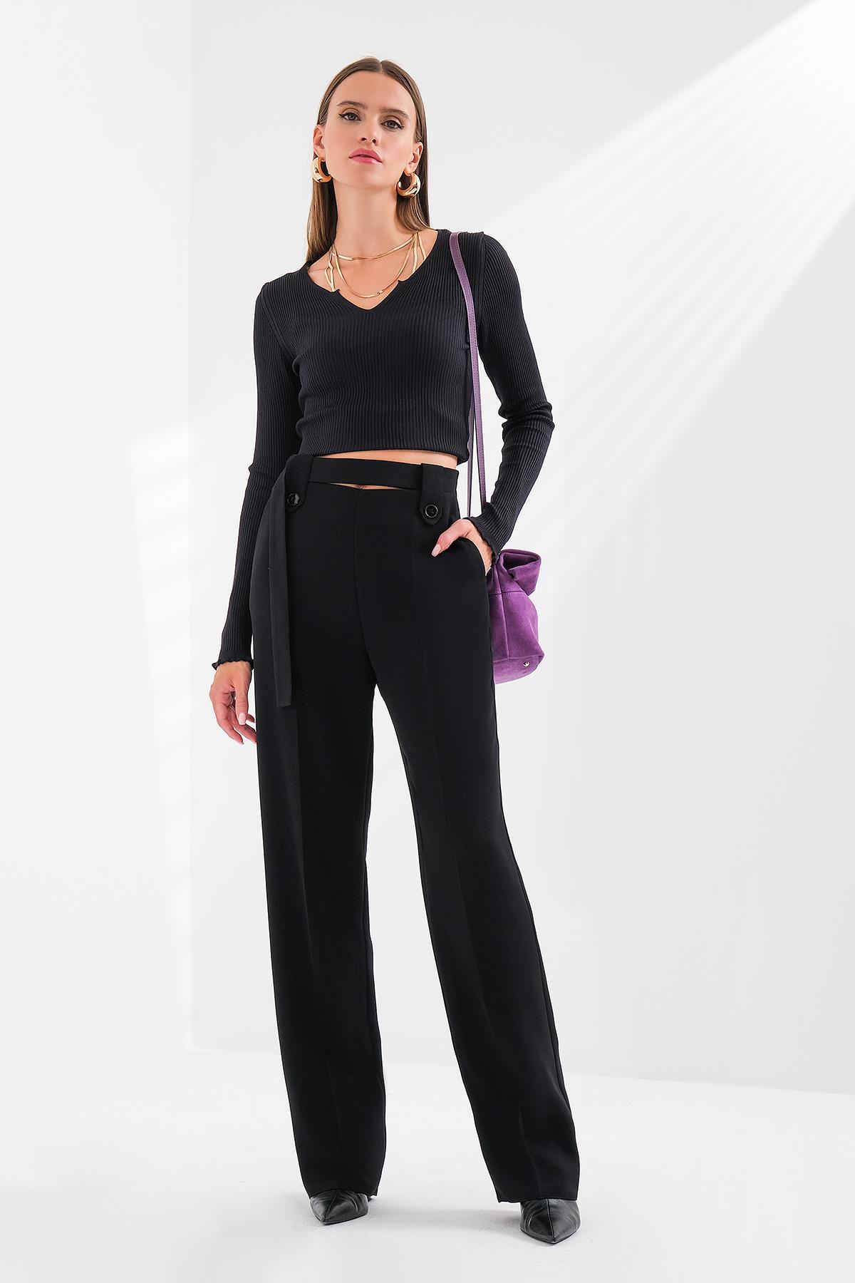 Cut Out Detaylı Yüksek Bel Pantolon