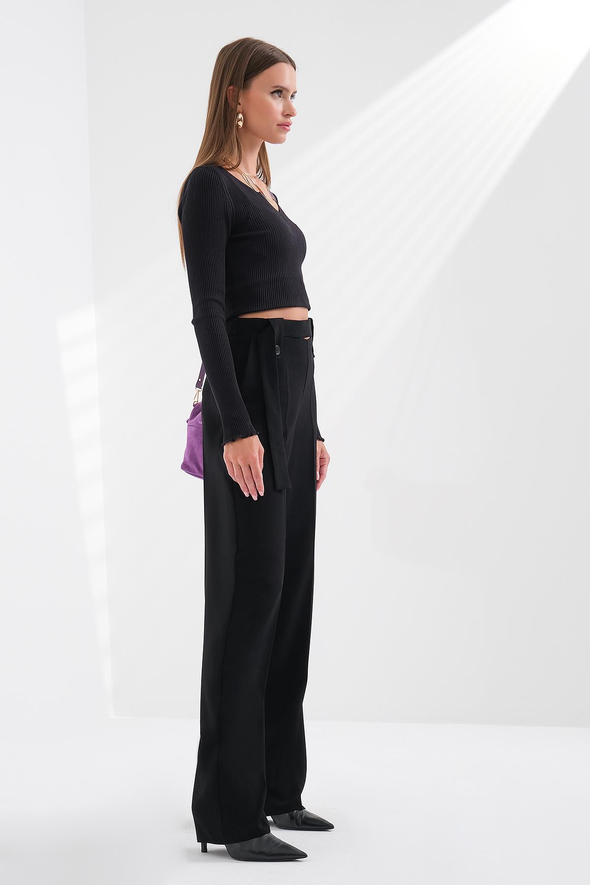 Cut Out Detaylı Yüksek Bel Pantolon