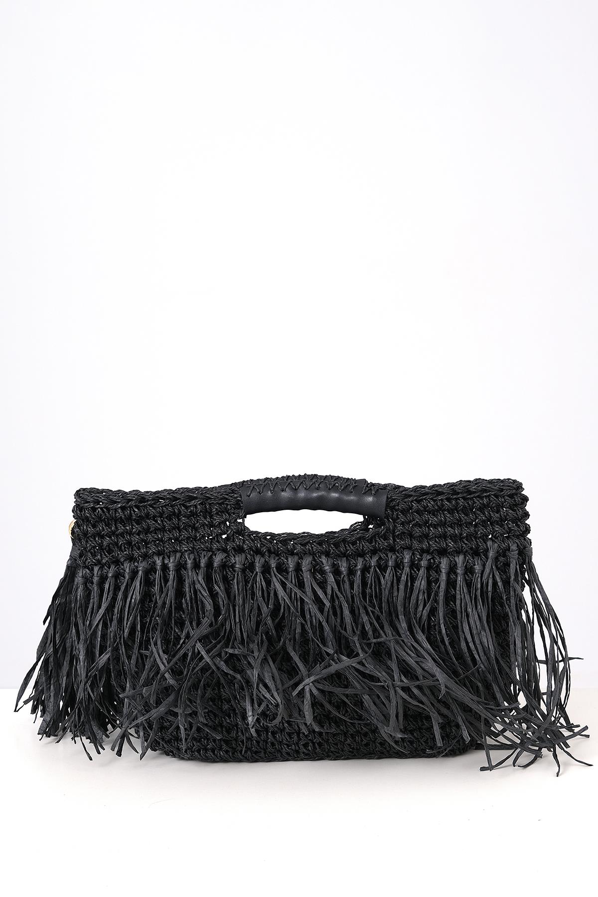 Deri Aksesuarlı El Örgü Çanta